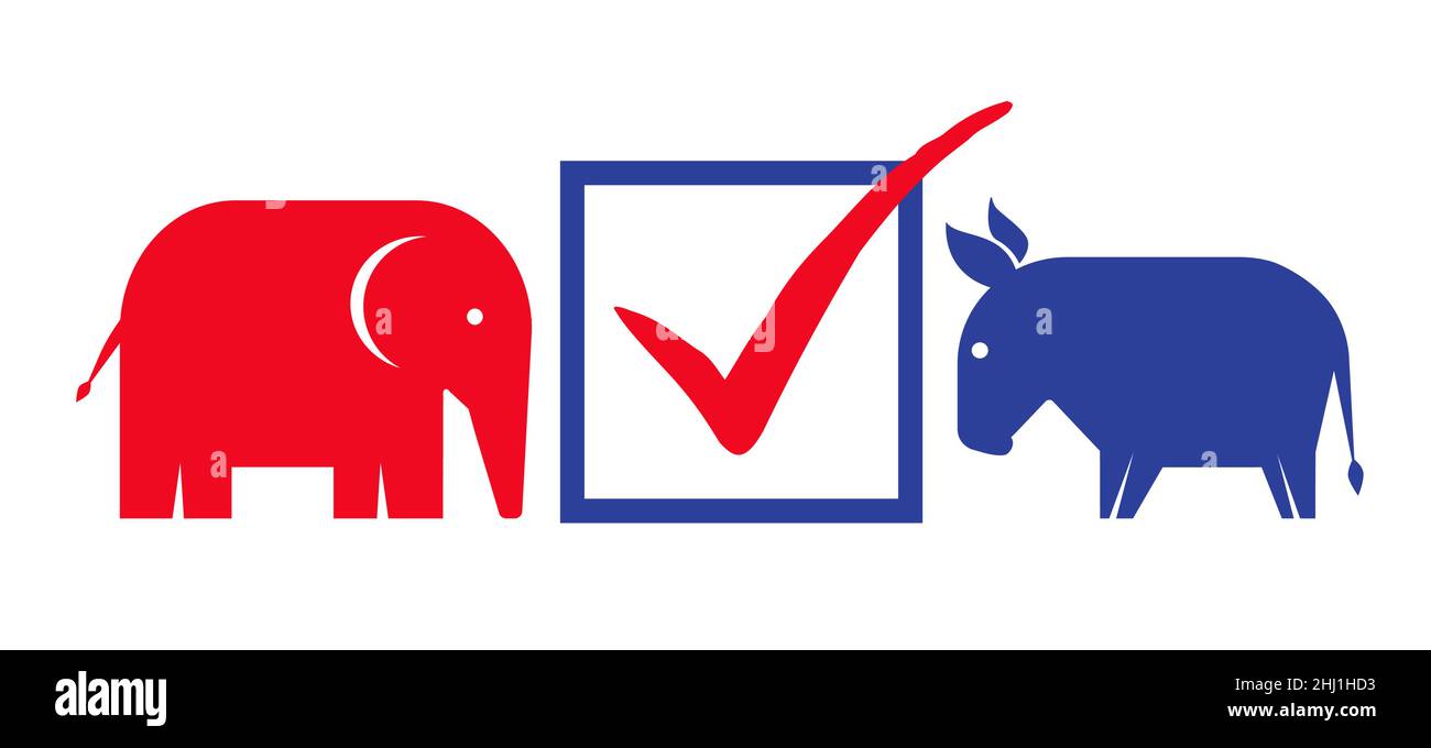 Bannière vintage Vector pour l'élection présidentielle de 2024 aux États-Unis.Illustration vectorielle de l'âne et de l'éléphant.Vote 2024. Illustration de Vecteur