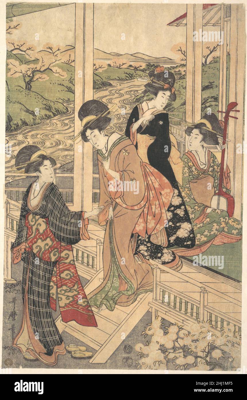 Groupe de femmes sur l'Engawa d'une maison de campagne, à l'époque de la cerisiers en fleurs ca.1806 Utamaro II Japonais.Groupe de femmes sur l'Engawa d'une maison de campagne, à l'époque de la floraison des cerisiers 54878 Banque D'Images