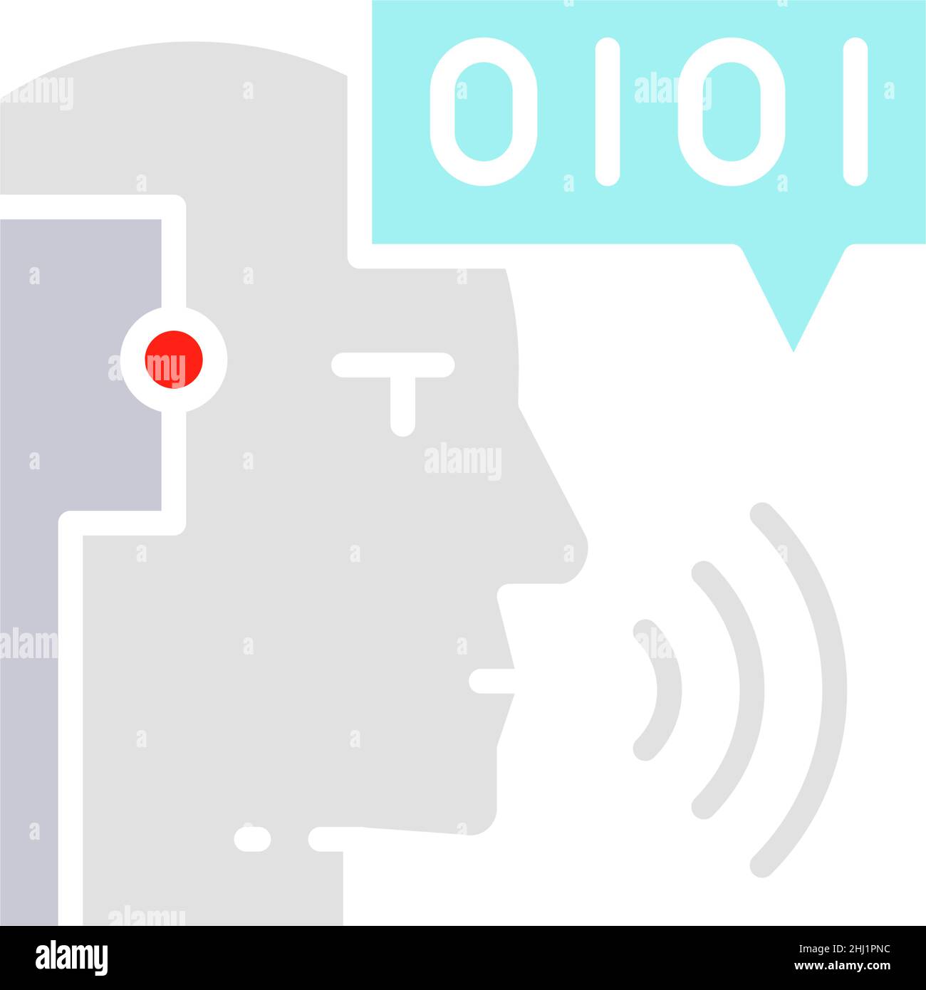 Intelligence artificielle, robot avec ondes sonores, chatbot, icône de ligne blanche de reconnaissance vocale. Illustration de Vecteur