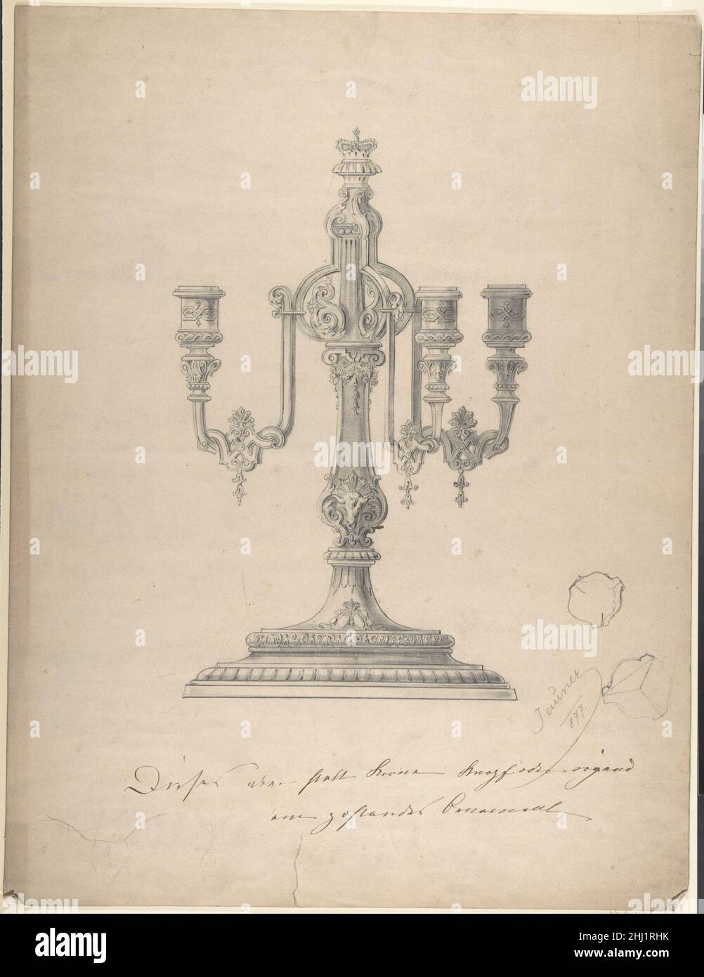 Design pour un Candelabra 1877 Heinrich Jauner Austrian.Design pour un Candelabra 383956 artiste: Heinrich Jauner, autrichien, 1842?1912, Design pour un Candelabra, 1877, Graphite, feuille: 19 1/16 x 13 7/8 po.(48,4 x 35,2 cm).Metropolitan Museum of Art, New York.The Elisha Whittelsey Collection, The Elisha Whittelsey Fund, 1966 (66.625.28) Banque D'Images