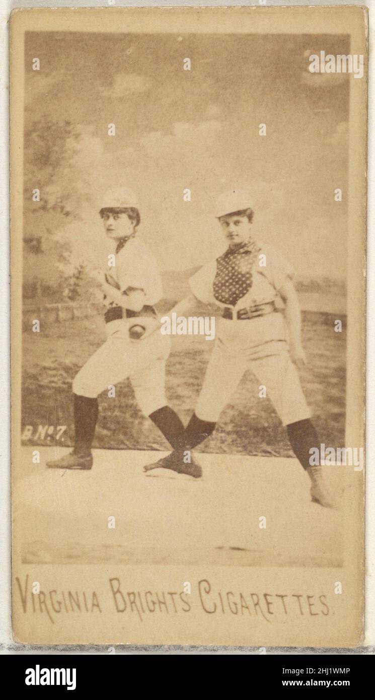 Carte 7, de la série de joueurs de base-ball pour filles (N48, Type 1) pour les cigarettes Virginia Brides 1886 émise par les cartes professionnelles américaines Allen & Ginter de la série de joueurs de base-ball pour filles (N48), émise en 1886 par Allen & Ginter pour promouvoir les cigarettes Virginia Brides et Dixie.Il existe deux types de carte dans la série.Le type 1 montre un joueur de baseball féminin dans un uniforme avec un plastron à pois, et le plus souvent les cartes sont numérotées.Le type 2 représente une joueuse de baseball dans un uniforme standard avec sa position de joueur notée sur l'image.Carte 7, de la série de joueurs de baseball pour filles (N48, Type 1) f Banque D'Images