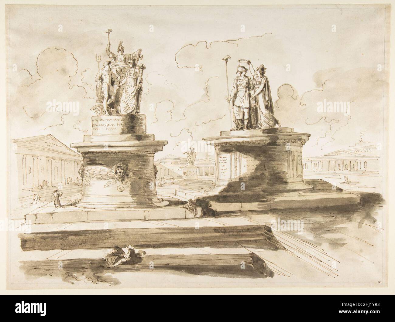 Deux sculptures sur piédestal 18th–19th siècle Felice Giani italien.Deux sculptures sur socles 395673 Banque D'Images