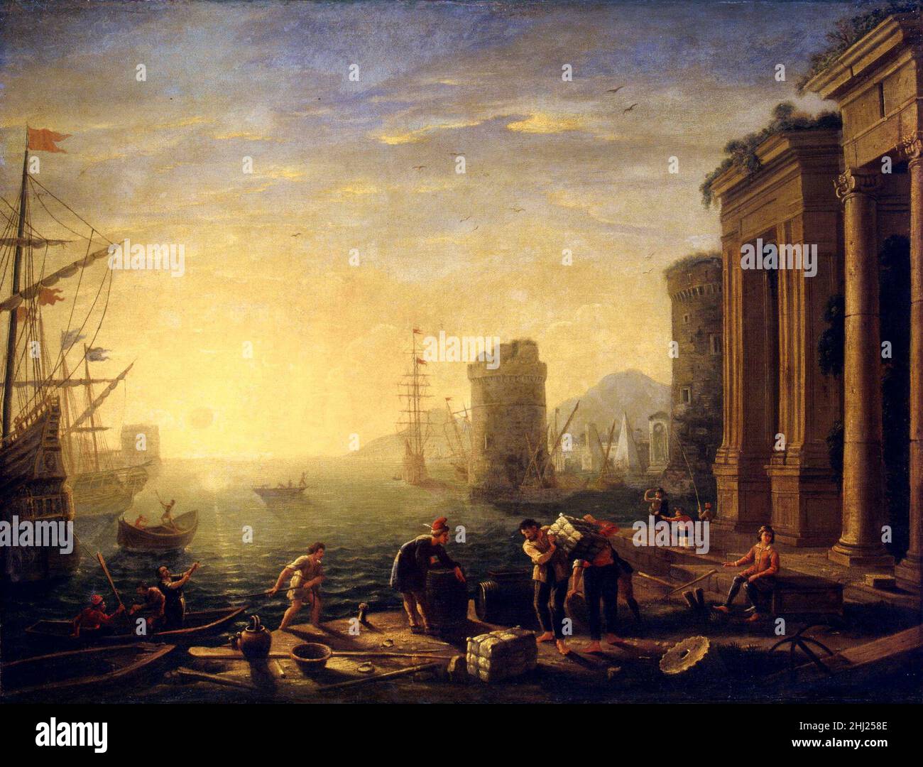 Claude Lorrain.Matin dans un port par le peintre baroque français Claude Lorrain (n.Claude Gellée, c.1600 -1682), huile sur toile, 1640s Banque D'Images