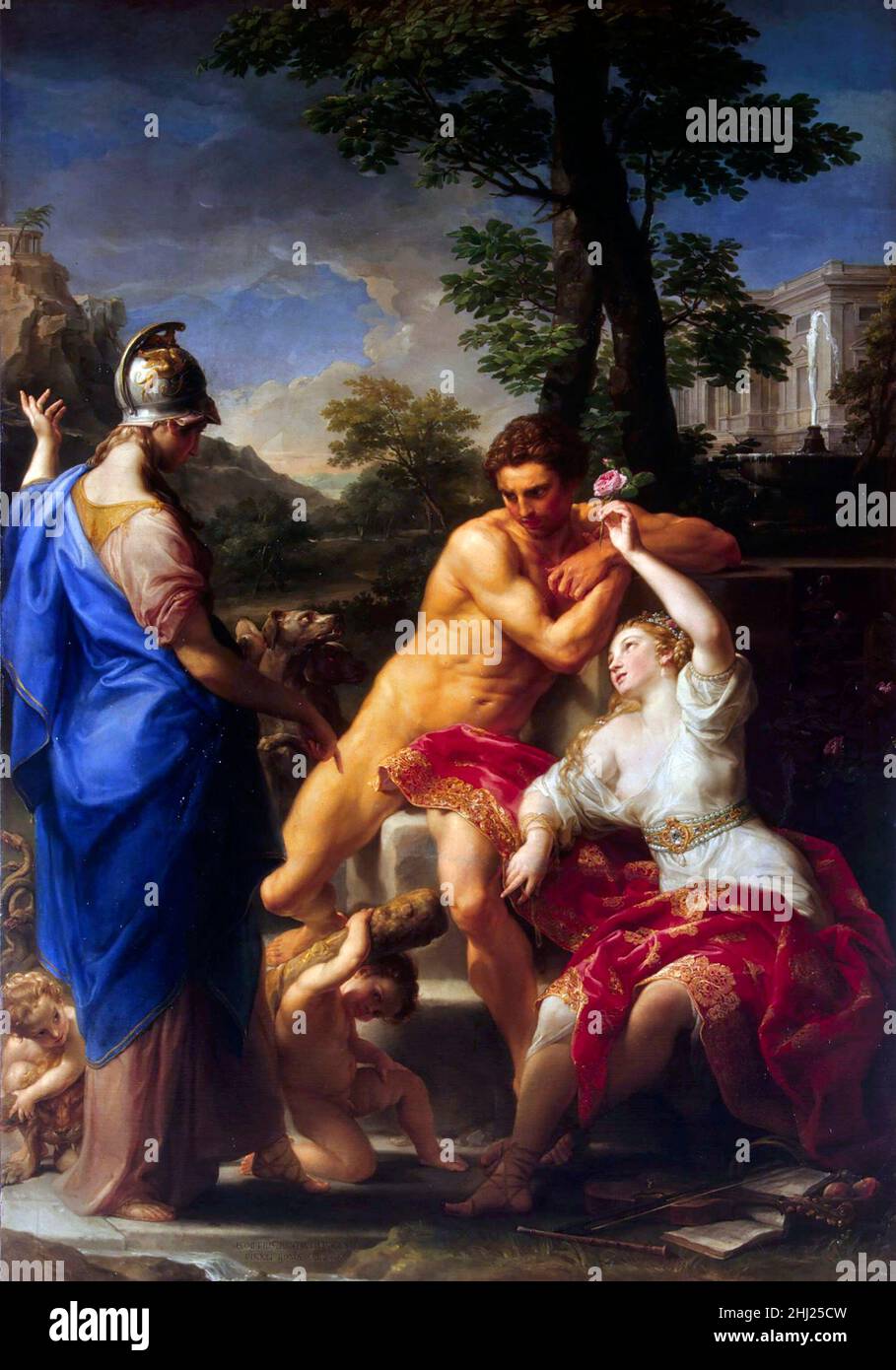 Pompeo Batoni. Hercules au carrefour entre la vertu et le vice par l'artiste italien Pompeo Girolamo Batoni (1708-1787), huile sur toile, 1765 Banque D'Images