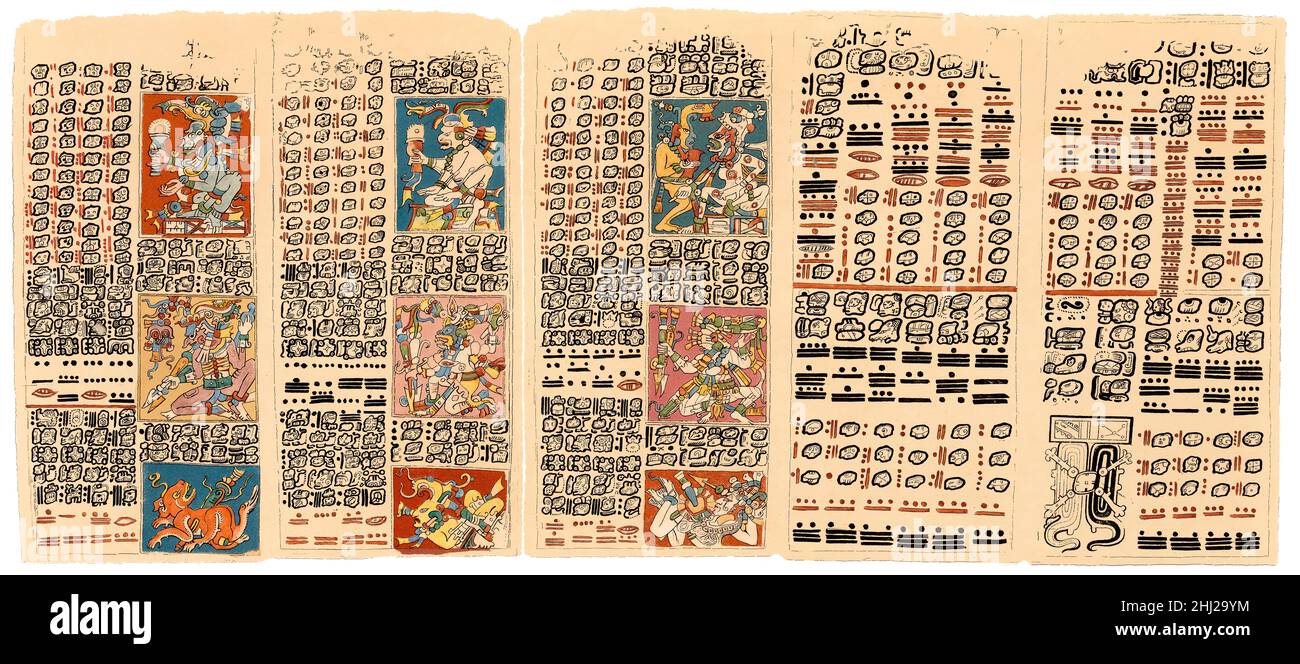 Codex Dresdensis, manuscrit Maya, 13th siècle, télécopie, restauré numériquement Banque D'Images
