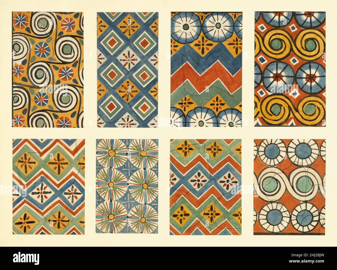 Huit modèles de plafond, Tombeau de Nebamun et Ipuky ca.1390–1349 C.-B. Nouveau Royaume-Uni Nina de Garris Davies.Huit modèles de plafond, tombe de Nebamun et Ipuky 548580 Banque D'Images