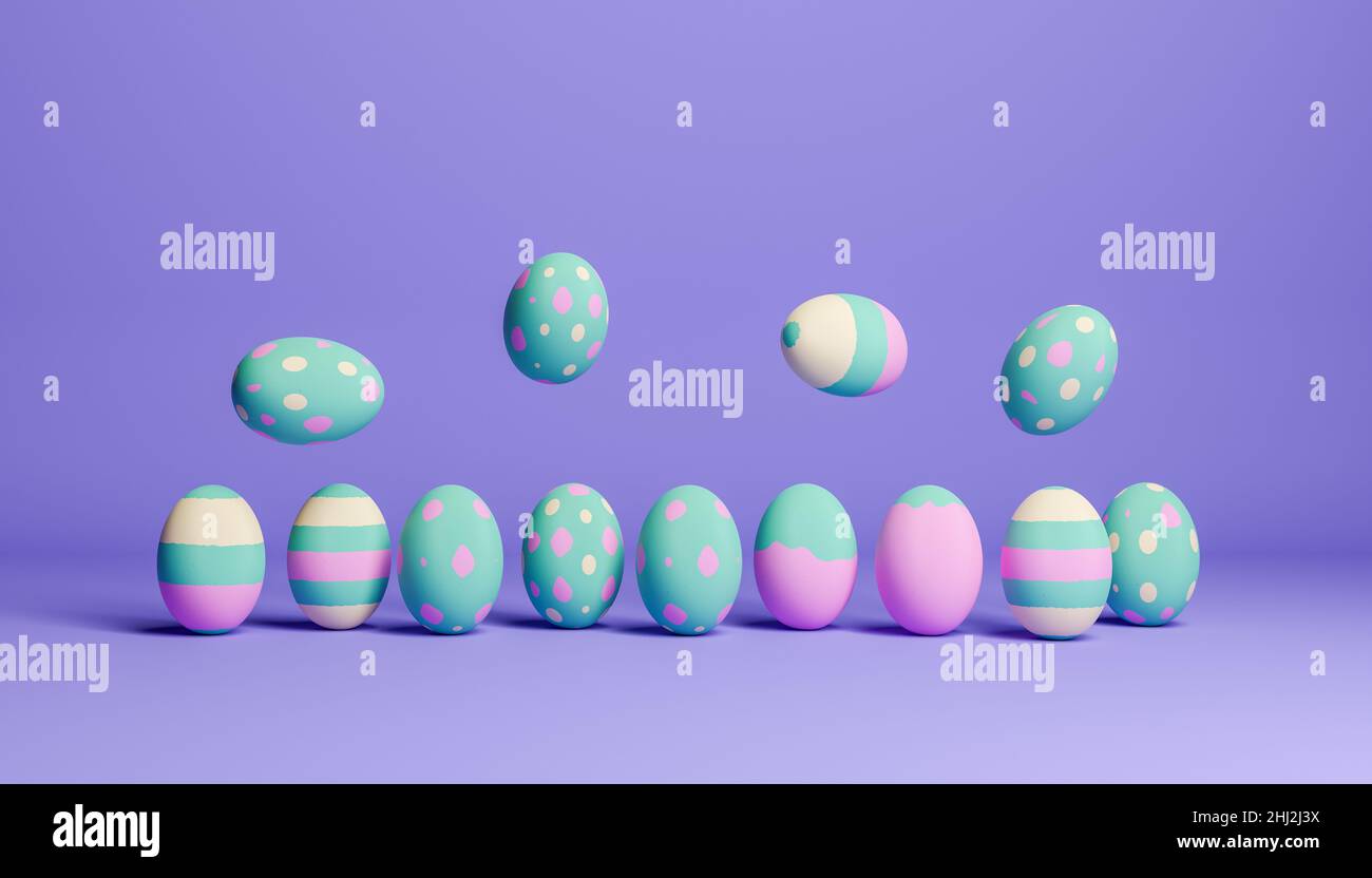 gamme d'œufs de pâques désordonnés.3d rendu Banque D'Images