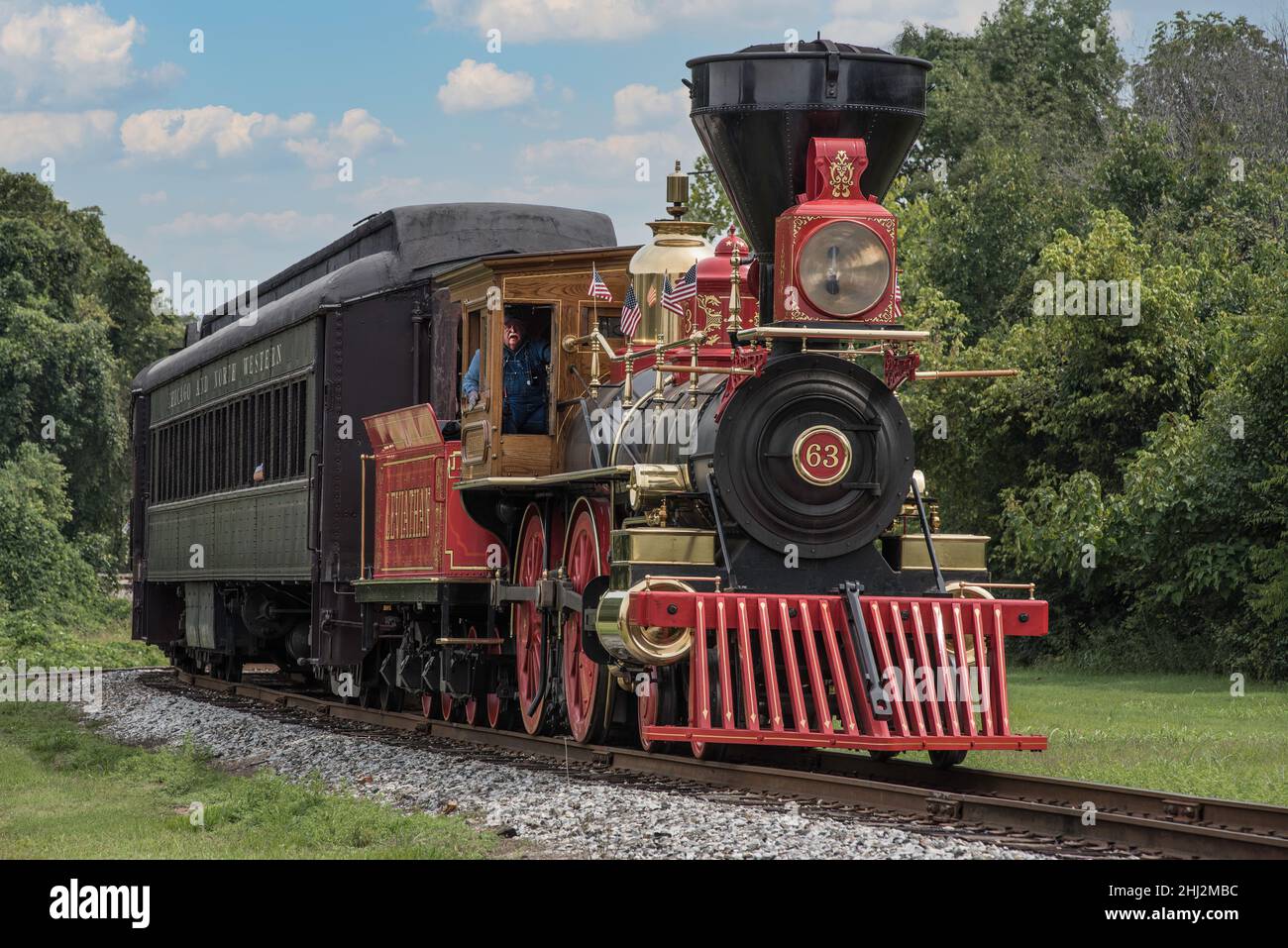 Réplique du train funéraire d'Abraham Lincoln n° 63 Chicago et North Western en couleur au North Carolina Transportation Museum Spencer NC 2015 Banque D'Images