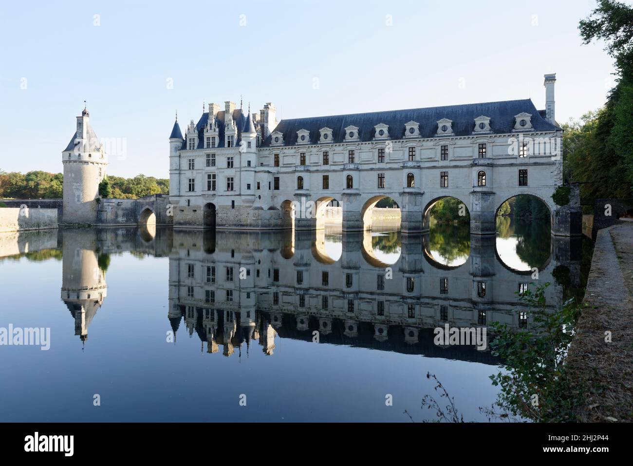 Château de Chenonceau, Rivière le cher, réflexion, Chenonceaux, Centre,France Banque D'Images