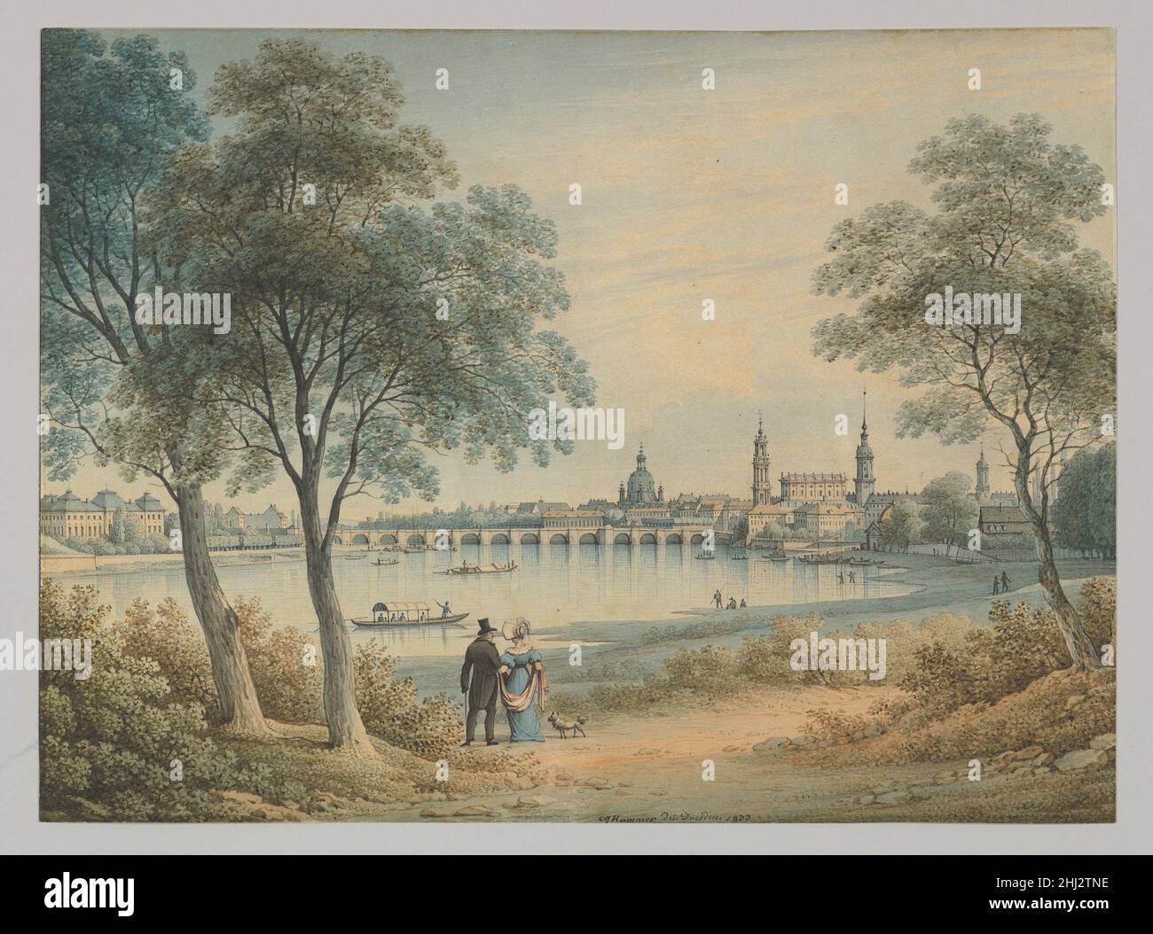 Vue de Dresde depuis l'ouest 1833 Christian Gottlob Hammer German.Vue de Dresde de l'Ouest 383950 artiste: Christian Gottlob Hammer, Allemand, Dresde 1779?1864 Dresde, vue de Dresde de l'Ouest, 1833, Aquarelle, feuille: 6 7/8 x 9 5/16 po.(17,4 x 23,6 cm).Metropolitan Museum of Art, New York.Fonds Van Day Truex, 2008 (2008,511) Banque D'Images