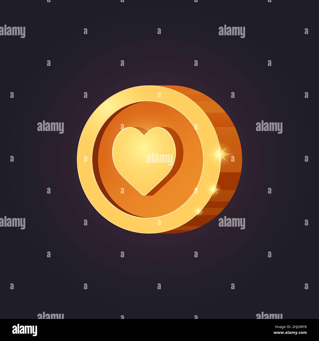 Icône de jeu Vector décontracté avec coeur.Pièce de monnaie dorée isolée.Interface utilisateur graphique pour le Web, le jeu ou l'application.Élément d'interface Illustration de Vecteur
