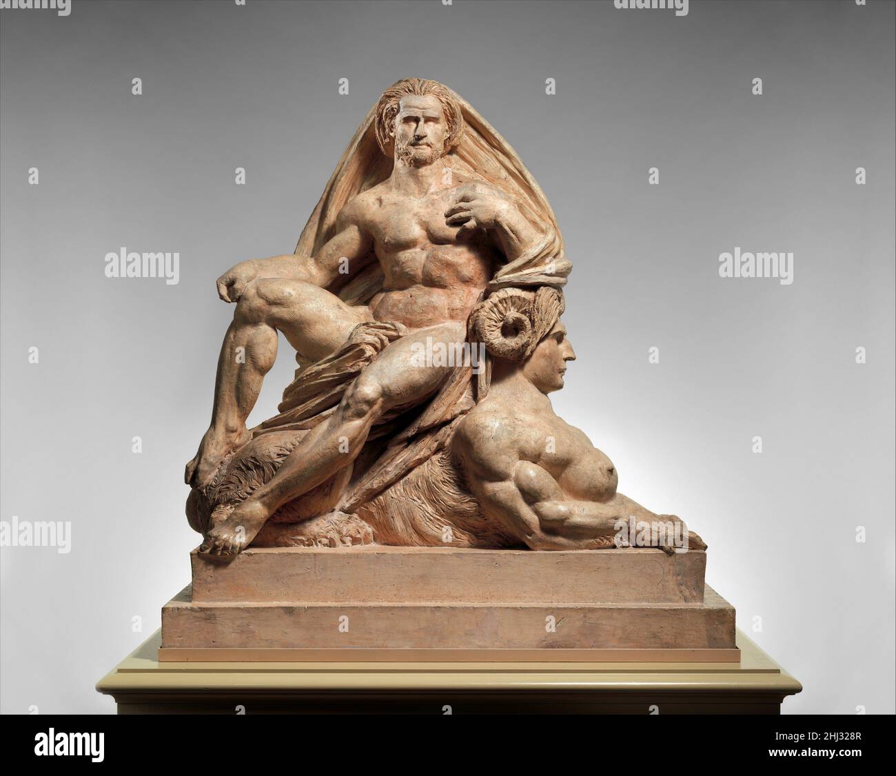 Jupiter et le Sphinx 1868 Auguste Préault Français ce groupe est le modèle de travail du sculpteur pour l'une des deux sculptures monumentales en pierre réalisées en 1870 et toujours dans le jardin du palais de Fontainbleau.Comme Vénus, la sculpture d'accompagnement, Jupiter n'a aucun précédent en iconographie antique et est apparemment le produit original de l'imagination profondément romantique de Préault.Jupiter et le Sphinx 209020 Banque D'Images