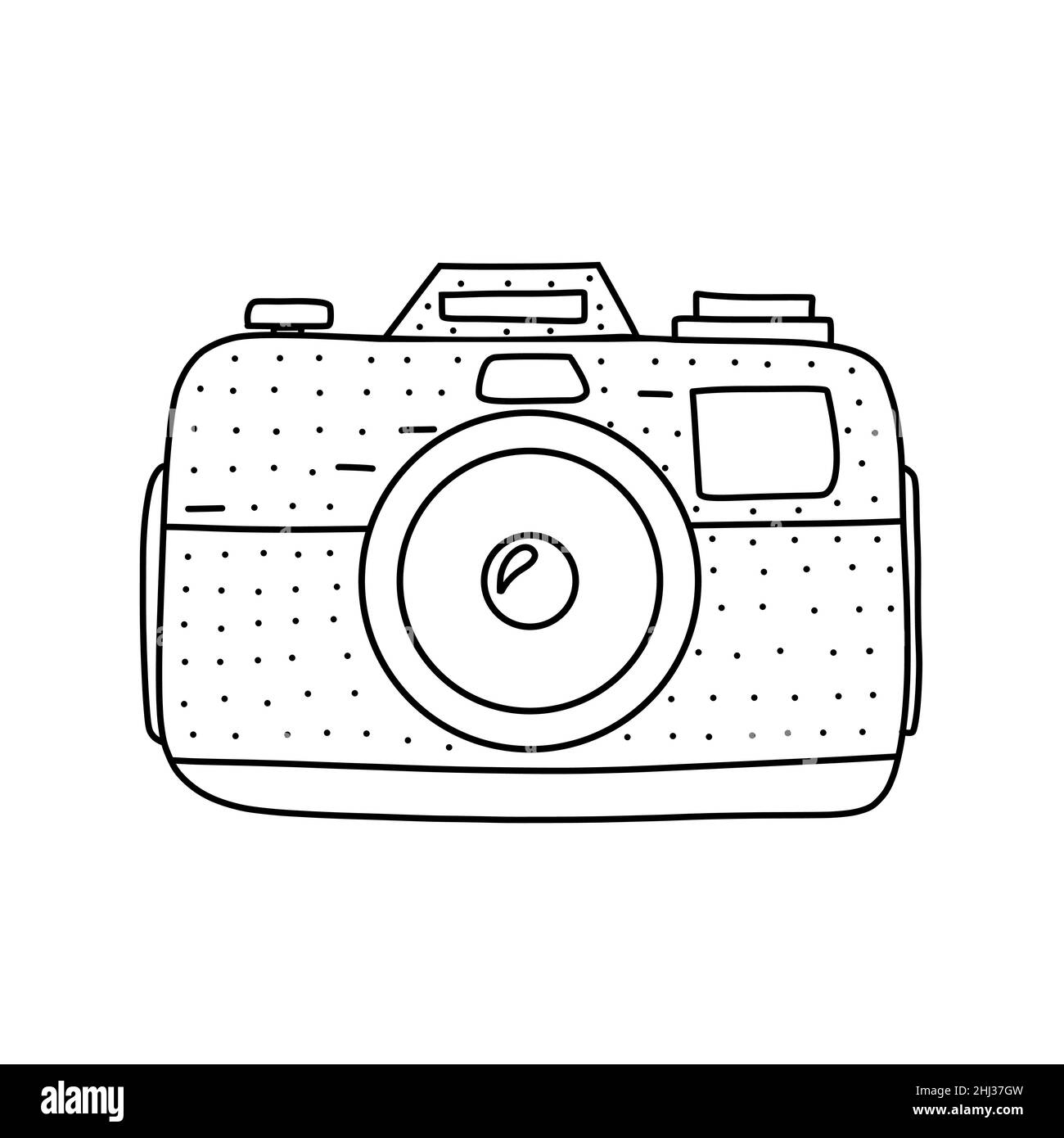 Illustration vectorielle dessinée à la main d'une caméra de voyage.Illustration mignonne de l'icône de l'appareil photo sur fond blanc Illustration de Vecteur