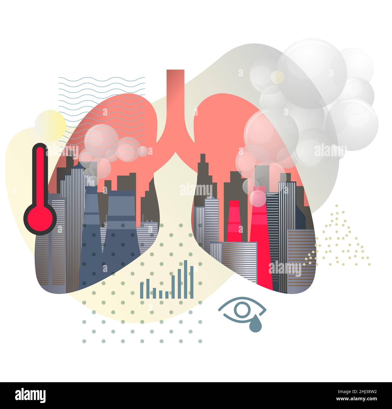 Pollution urbaine - effet des particules PM 10 et 2,5 pollution sur les poumons humains - Icon comme fichier EPS 10 Illustration de Vecteur