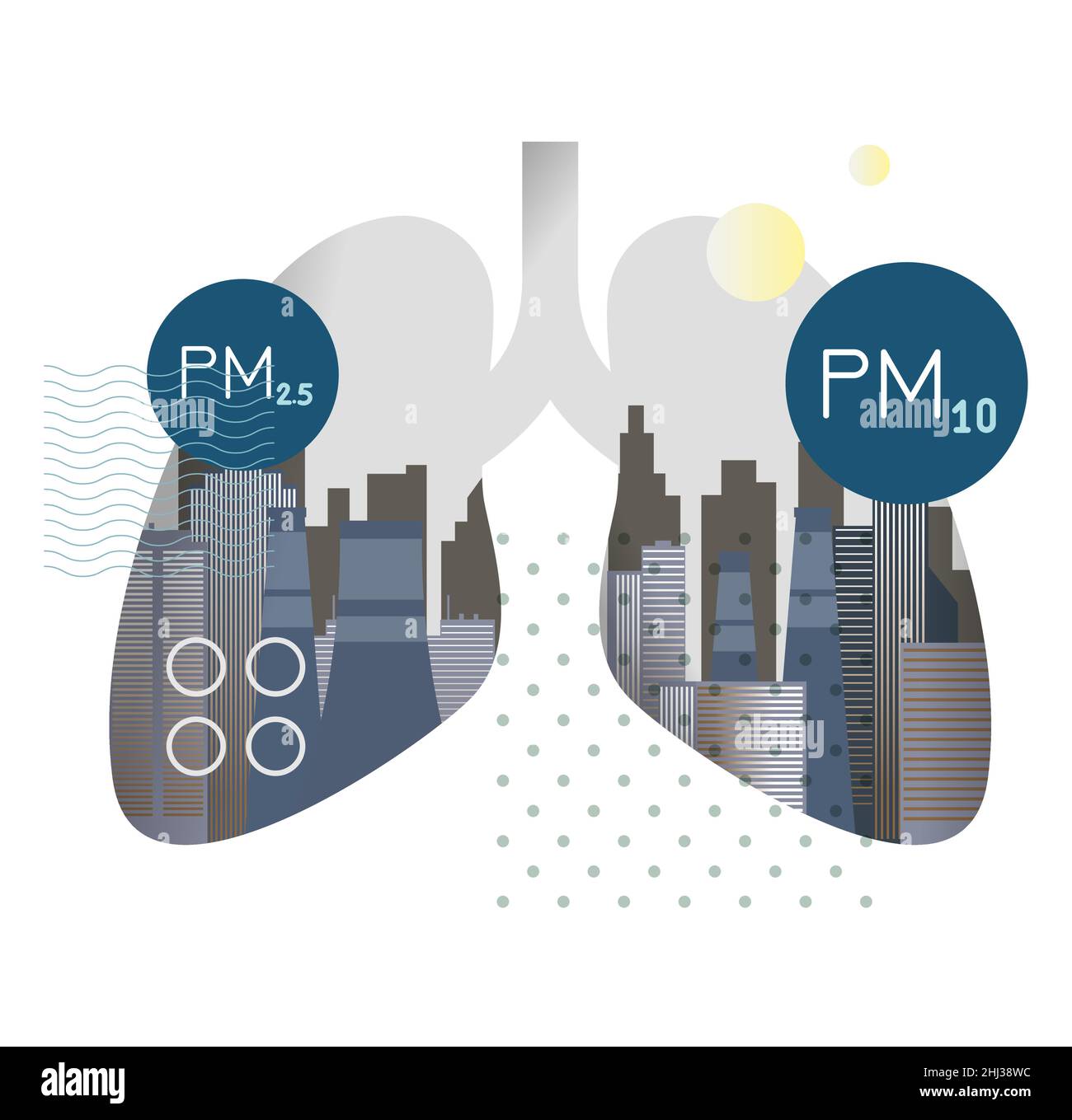Pollution urbaine - effet des particules PM 10 et 2,5 pollution sur les poumons humains - Icon comme fichier EPS 10 Illustration de Vecteur