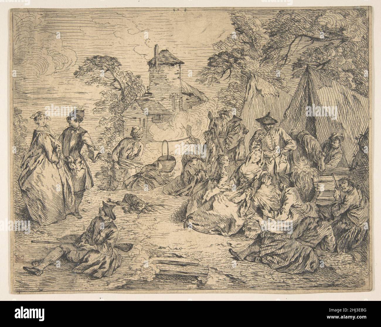 Halte des troupes (soldats et femmes dans un campement) 18th siècle attribué à Jean-Baptiste Joseph Pater Français.Halte des troupes (soldats et femmes dans un campement) 385761 Banque D'Images