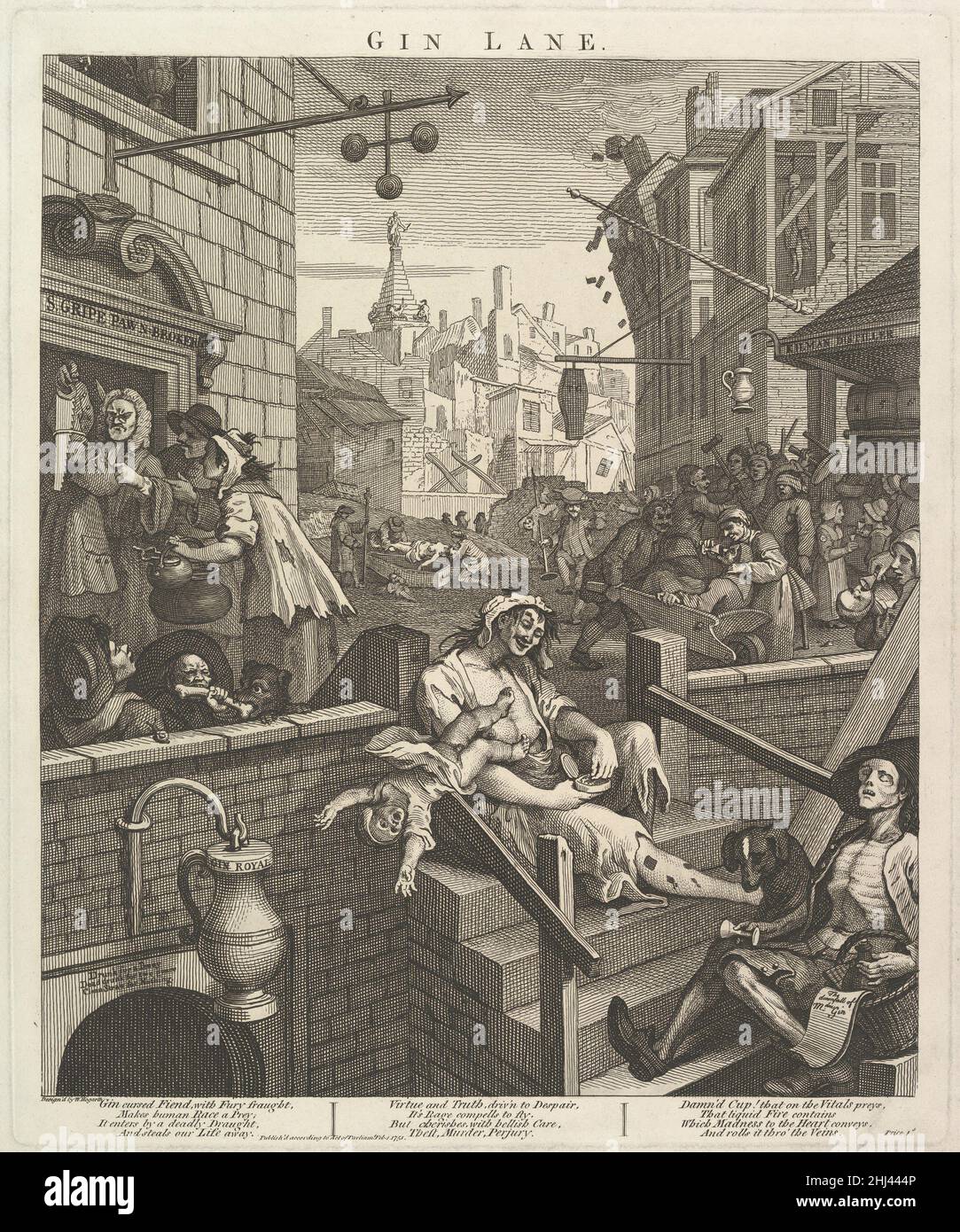 Gin Lane 1 février 1751 William Hogarth British.Gin Lane 399943 Banque D'Images