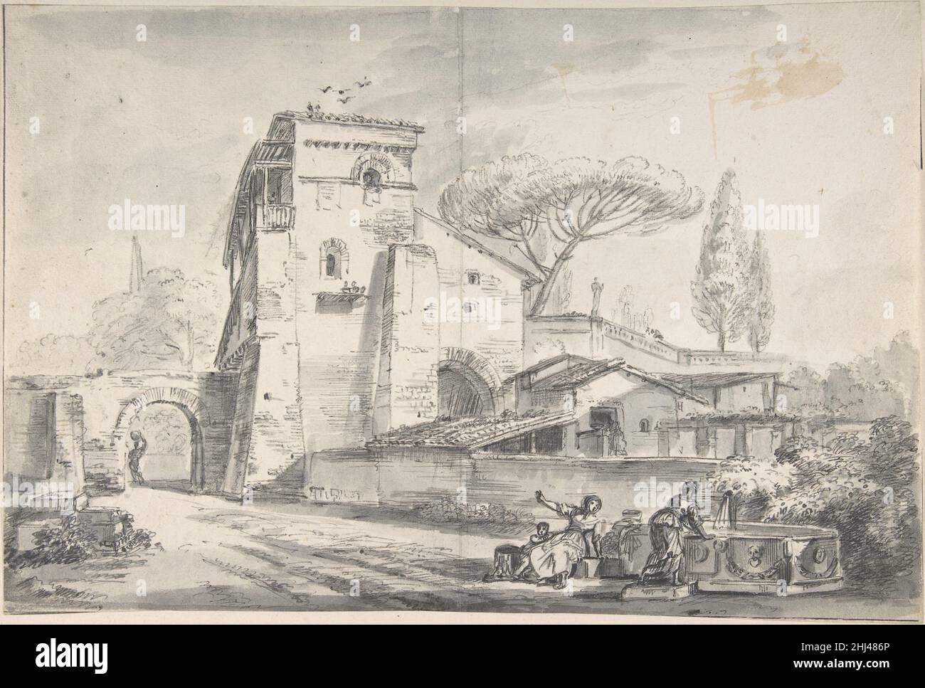 Maison de campagne italienne à côté d'une route n.d.Jean-Baptiste Lallemand Français.Maison de campagne italienne à côté d'une route 337523 Banque D'Images