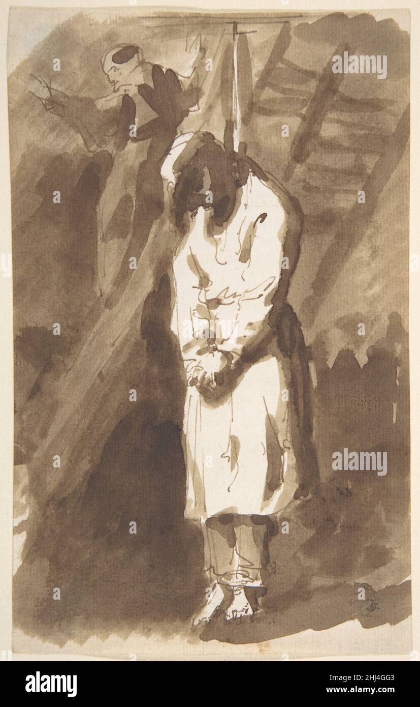 Homme pendu ca.1840–1900 imitateur de Goya (Francisco de Goya y Lucientes) Espagnol.Homme pendu.Imitateur de Goya (Francisco de Goya y Lucientes) (espagnol, Fuendetodos 1746–1828 Bordeaux). CA.1840–1900.Stylo à l'encre brune et lavage brun sur papier couté.Mises en plan Banque D'Images