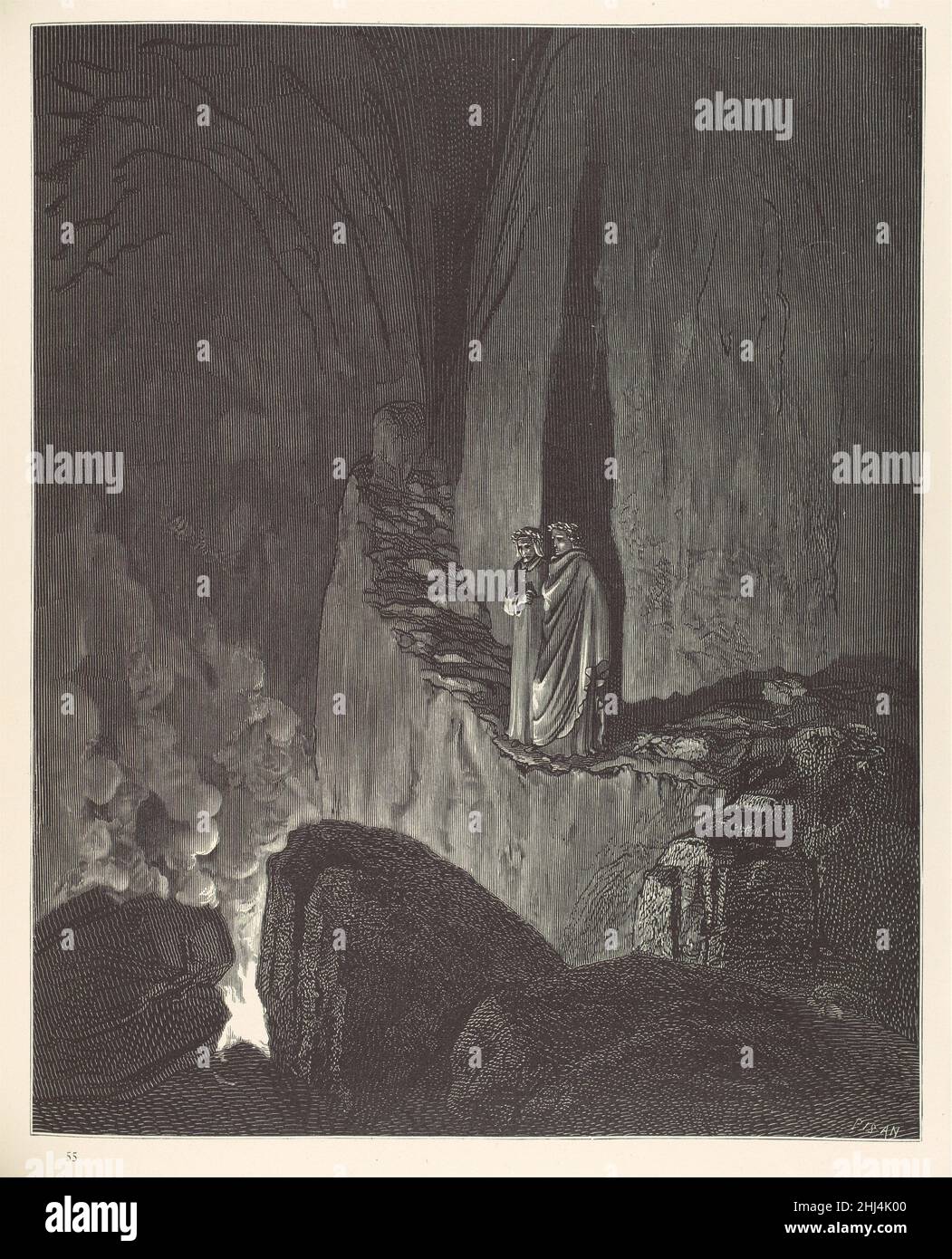 La vision de l'Enfer (Inferno) 1866 Dante Alighieri Italien de son installation pour l'humour grotesque et le mélodrame gazéifié, doré; inventa quelque 10 000 illustrations pour des livres et des magazines qui ont été reproduites pour des publications simultanées à Paris, Berlin, Barcelone, Saint-Pétersbourg, Stockholm,Londres et Haarlem.Avec des éditions illustrées de la Bible, l'Inferno de Dante, le Don Quichotte de Cervantes, le Corbeau de PoE, et une foule d'autres classiques populaires au milieu du siècle, il était le maître en titre du livre de table basse.Pour gagner le temps qu'il aurait pris pour dessiner en ligne, il peint souvent du bois de boîte Banque D'Images
