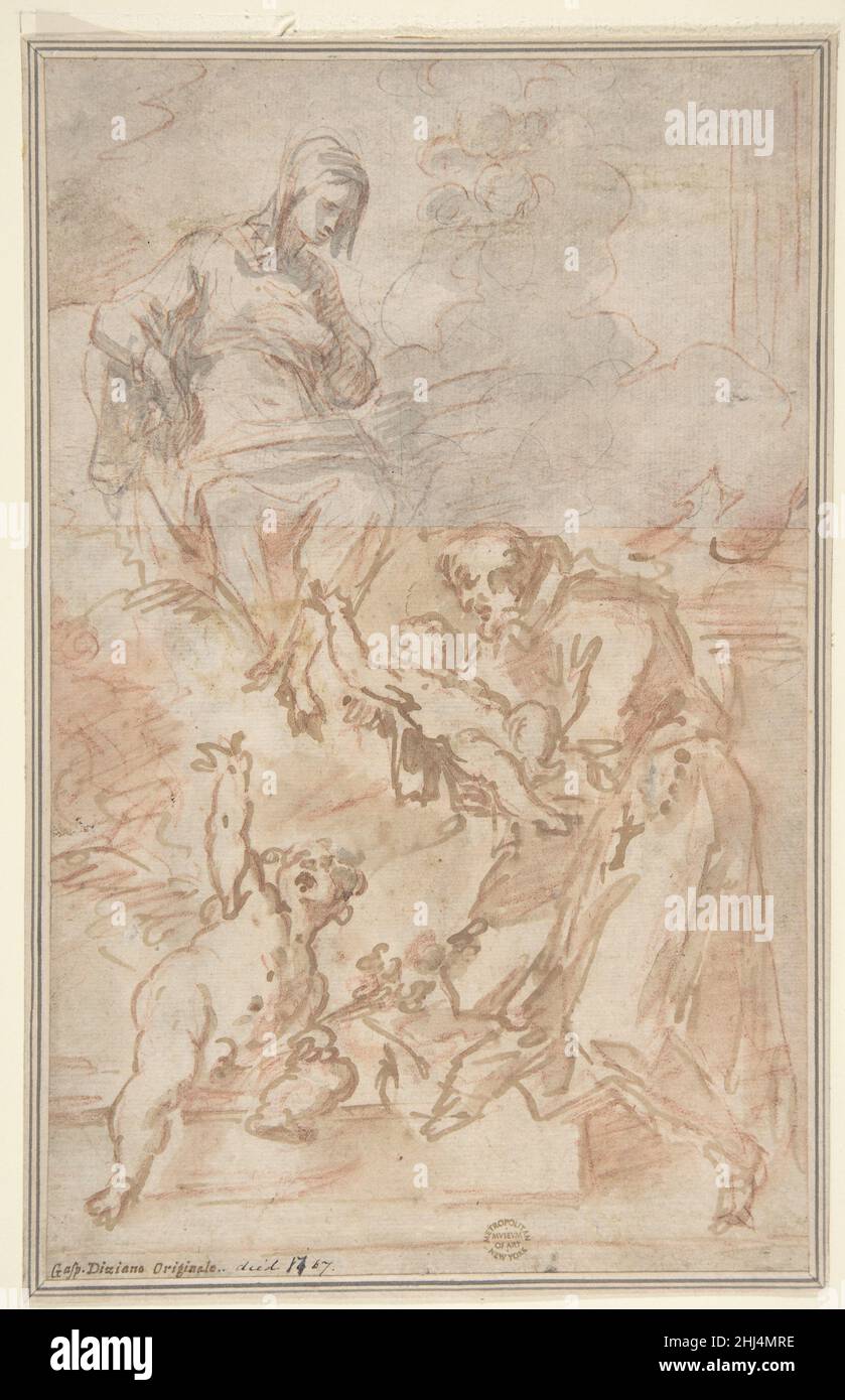La Vierge confiant l'enfant Christ à Saint François d'Assise 1689–1767 attribué à la Gaspésie Diziani italienne.La Vierge confiant l'enfant du Christ à Saint François d'Assise 338610 Banque D'Images