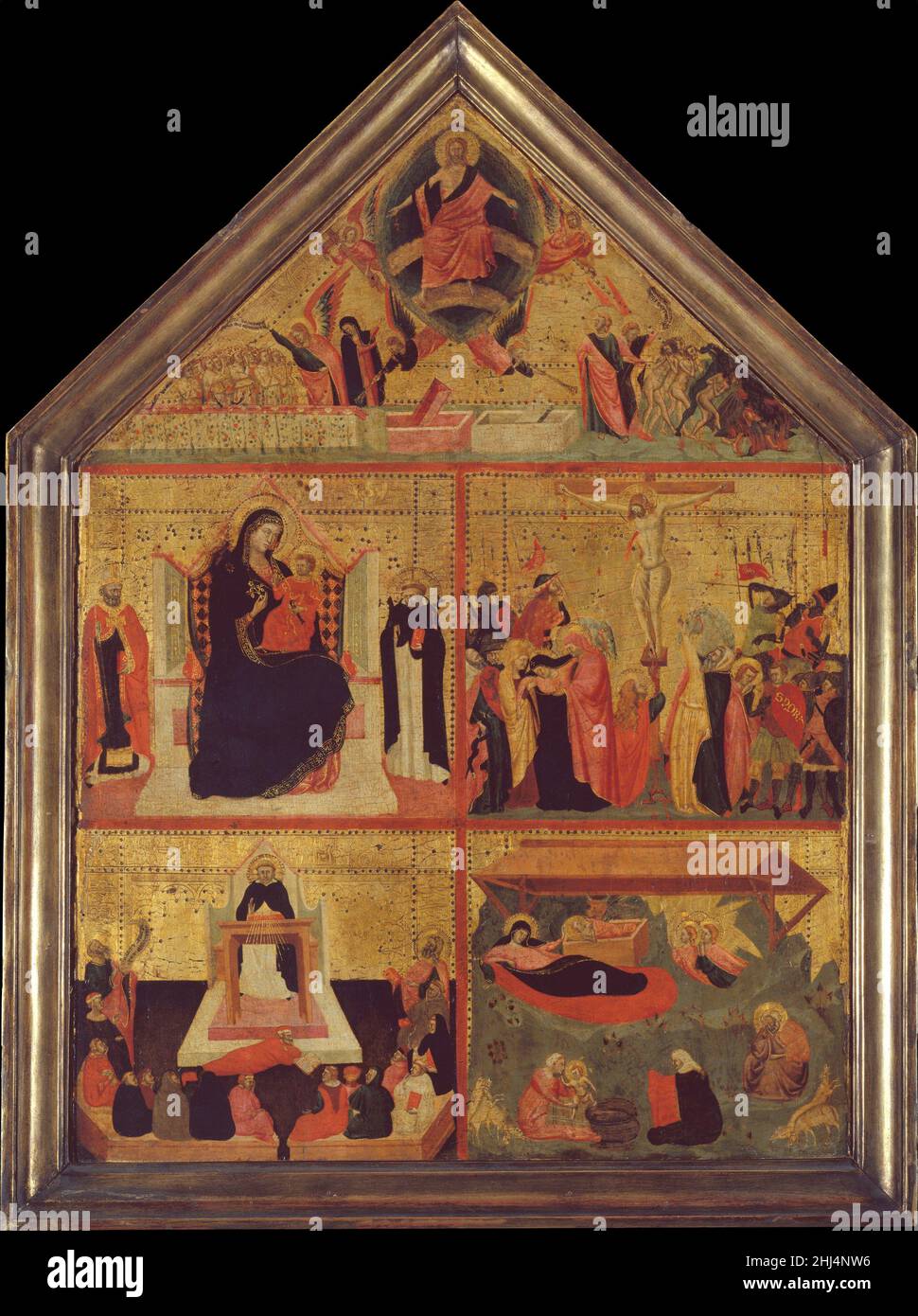 Le jugement dernier; la Vierge et l'enfant avec un évêque-Saint et Saint Pierre Martyr; la Crucifixion; la glorification de Saint Thomas d'Aquin; la Nativité ca.1325 Maître des effigies dominicaines Italien l'un des principaux illuminateurs manuscrits florentins au cours du deuxième quart du XIVe siècle, l'artiste anonyme connu sous le nom de Maître des effigies dominicaines, comme beaucoup de ses contemporains, a également été actif en tant que peintre.Il a été nommé d'après un panneau représentant le Christ et la Vierge avec dix-sept saints dominicains, dans le Chuch de Santa Maria Novella, Florence.La faillite de Lehman Banque D'Images