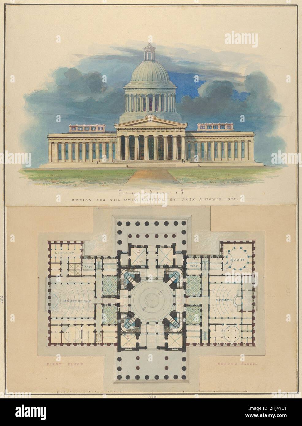 Conception pour le Capitole de l'Ohio, Columbus 1839 Alexander Jackson Davis.Conception pour le Capitole de l'Ohio, Columbus 697501 Banque D'Images