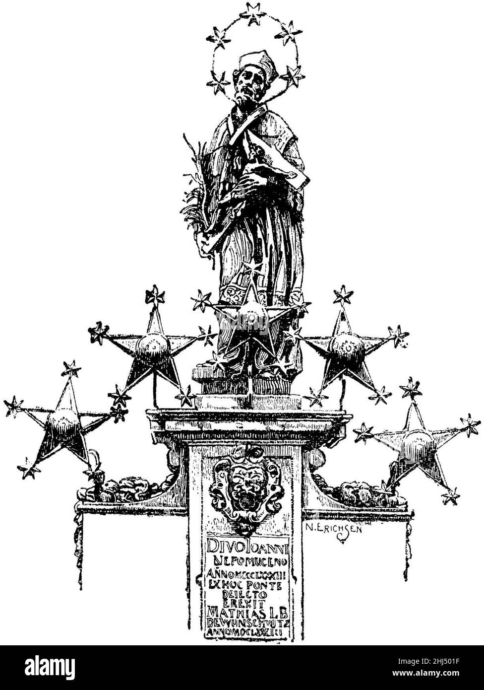 Histoire de Prague (1920), Saint Jean de Nepomuk sur le pont Charles. Banque D'Images