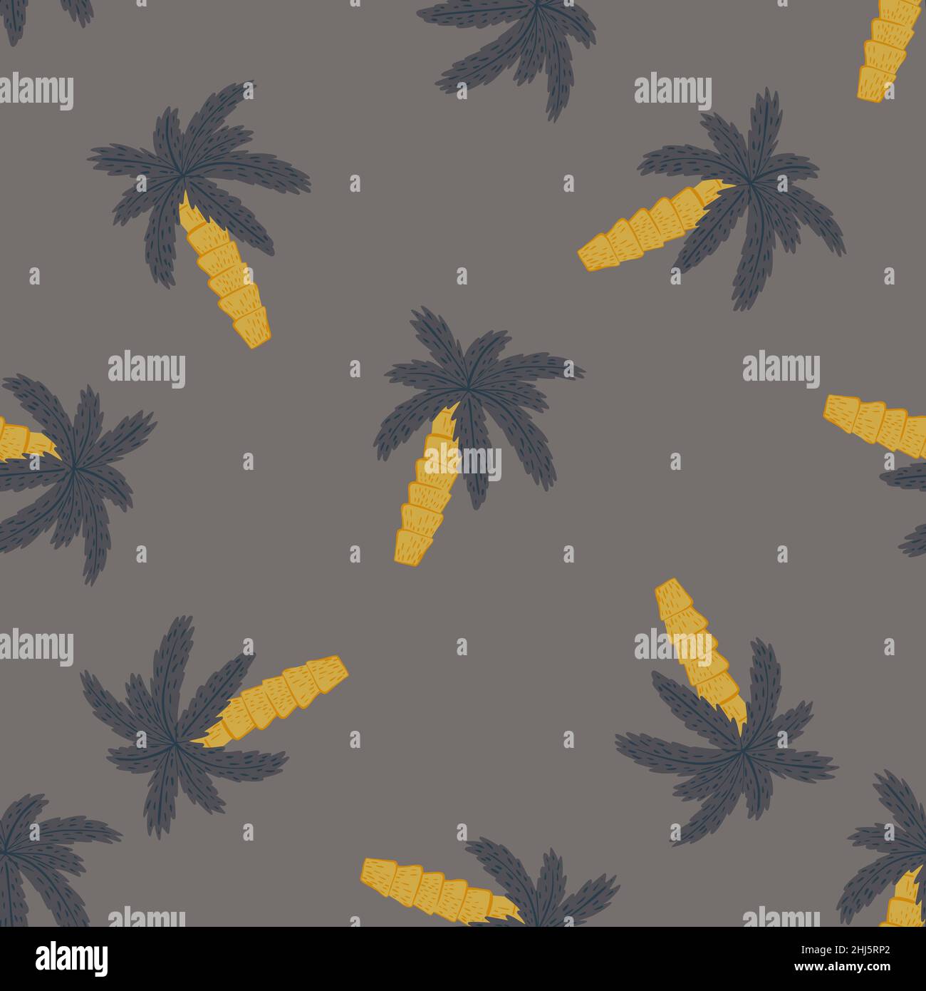Motif abstrait aléatoire sans couture avec imprimé palmiers exotiques.Illustrations de couleur grise et jaune.Imprimé vectoriel plat pour le textile, le tissu et le papier cadeau Illustration de Vecteur