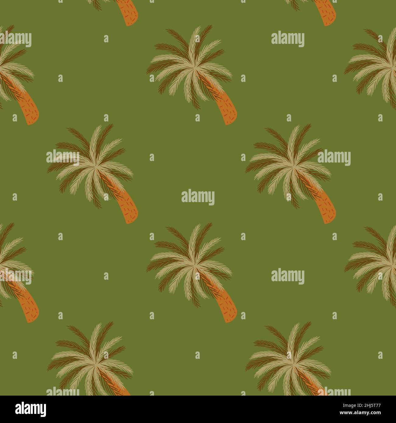 Plage créative nature doodle sans couture motif avec des silhouettes de palmier simples.Fond vert olive.Motif graphique pour le papier d'emballage et le tissu Illustration de Vecteur