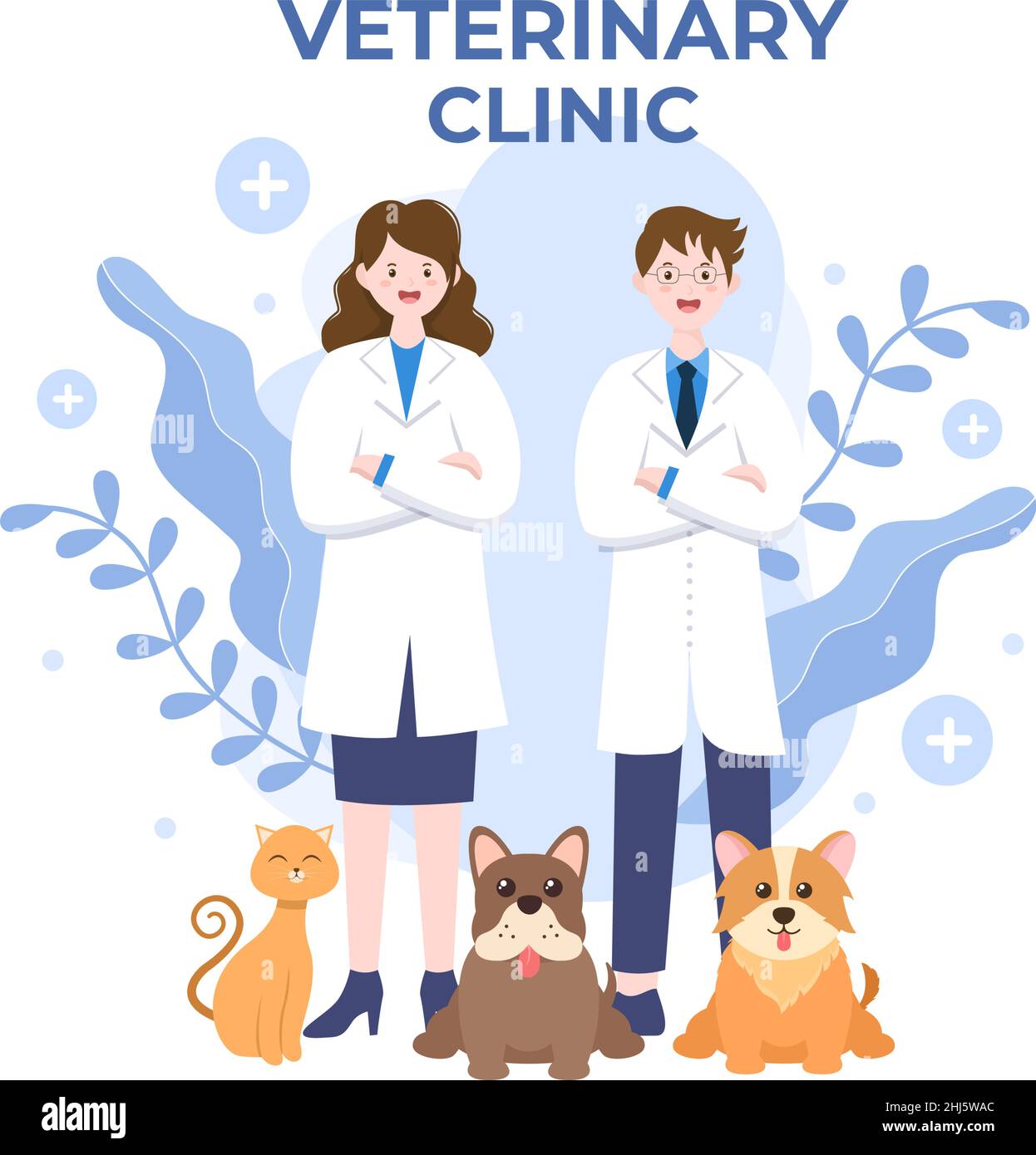 Clinique vétérinaire médecin examen, vaccination et soins de santé pour les animaux de compagnie comme les chiens et les chats en dessin animé Illustration vectorielle pour l'affiche Illustration de Vecteur