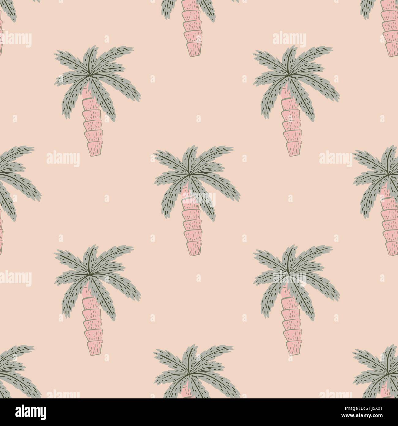 Tons pastel, motif de caniche sans couture, formes exotiques pâles de palmier.Fond rose pastel.Imprimé vectoriel plat pour le textile, le tissu, le papier cadeau et le papier peint Illustration de Vecteur