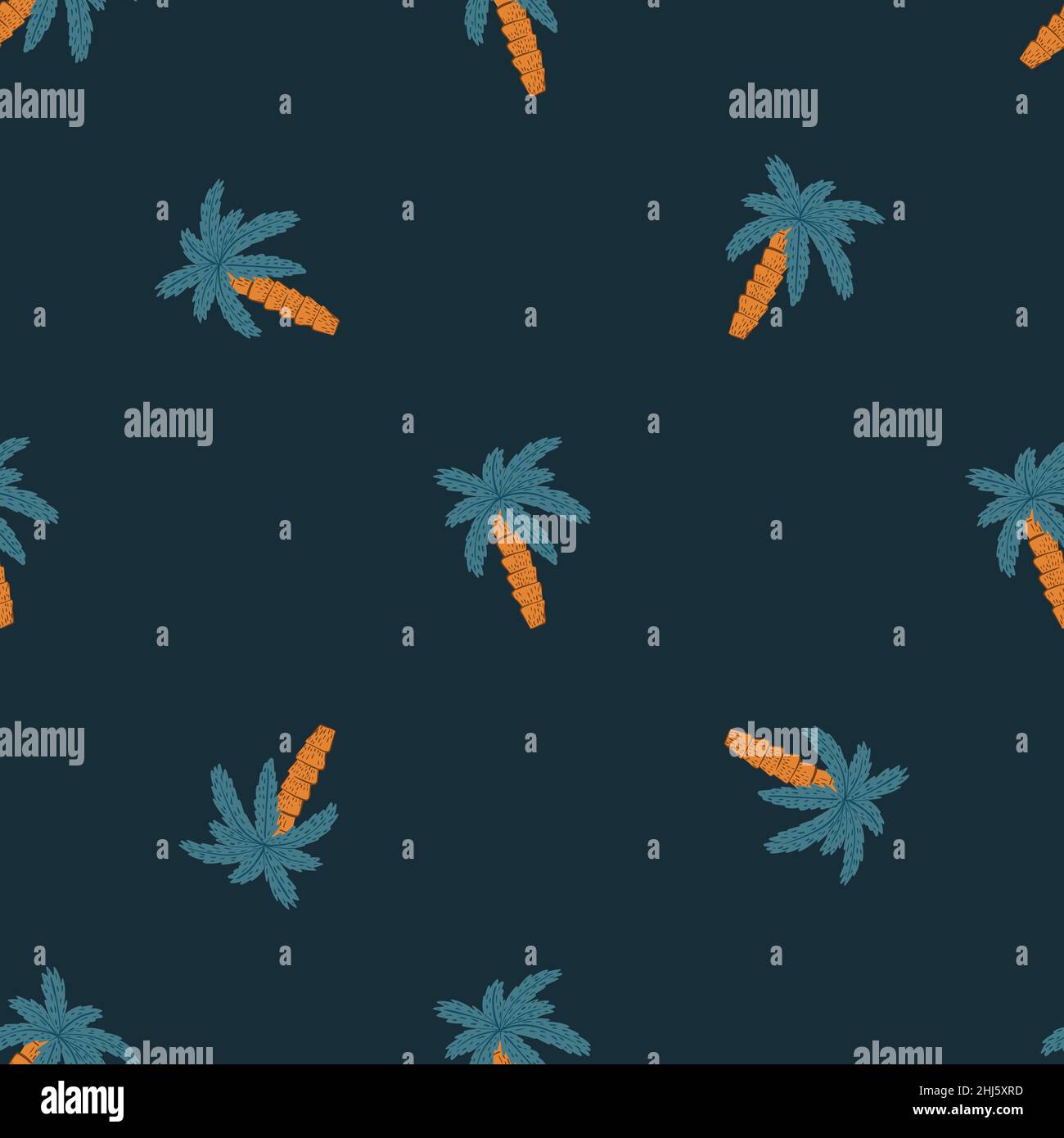 Motif décoratif sans couture avec décoration de palmier bleu.Arrière-plan sombre.Imprimé nature hawaii style doodle.Imprimé vectoriel plat pour textile, tissu, gi Illustration de Vecteur