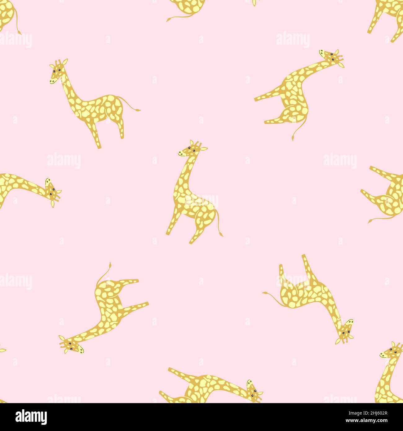 Motif décoratif sans couture avec imprimé girafe jaune.Fond rose pastel.Toile de fond animale aléatoire.Motif graphique pour l'emballage du papier et du tissu Illustration de Vecteur