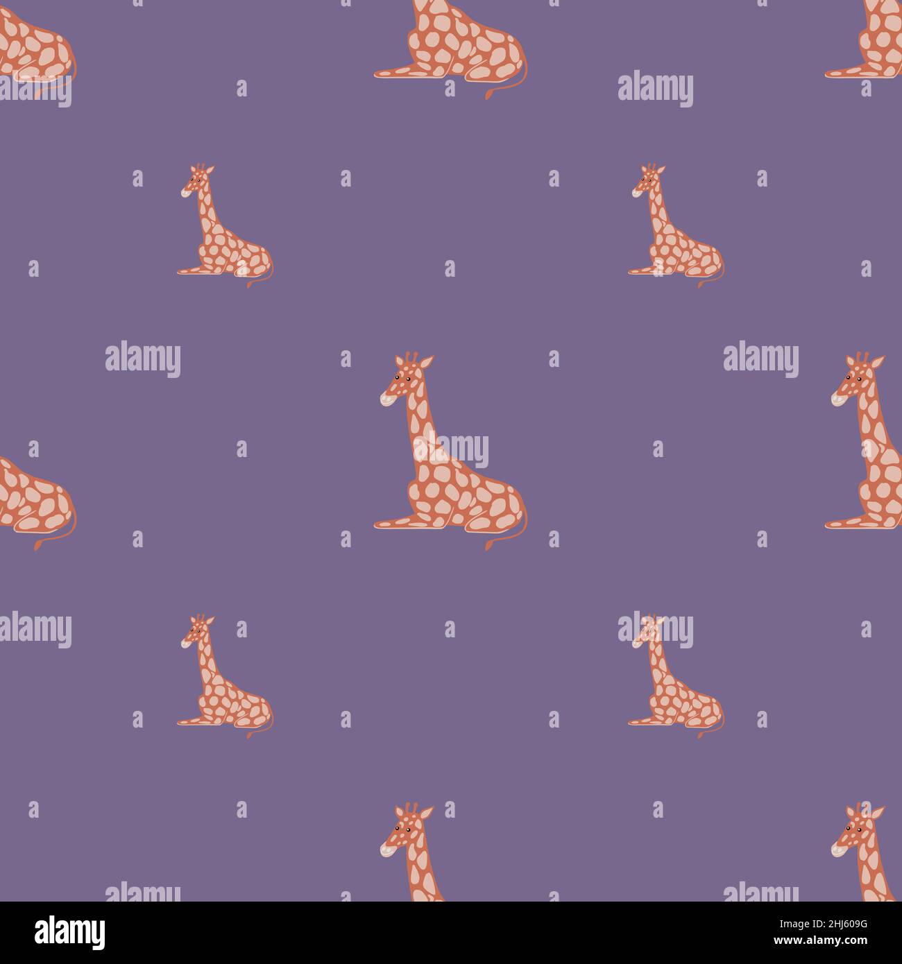 Motif zoo sans couture de style minimaliste avec imprimé girafe en forme de doodle beige.Arrière-plan violet.Illustration vectorielle pour tirages textiles de saison, f Illustration de Vecteur