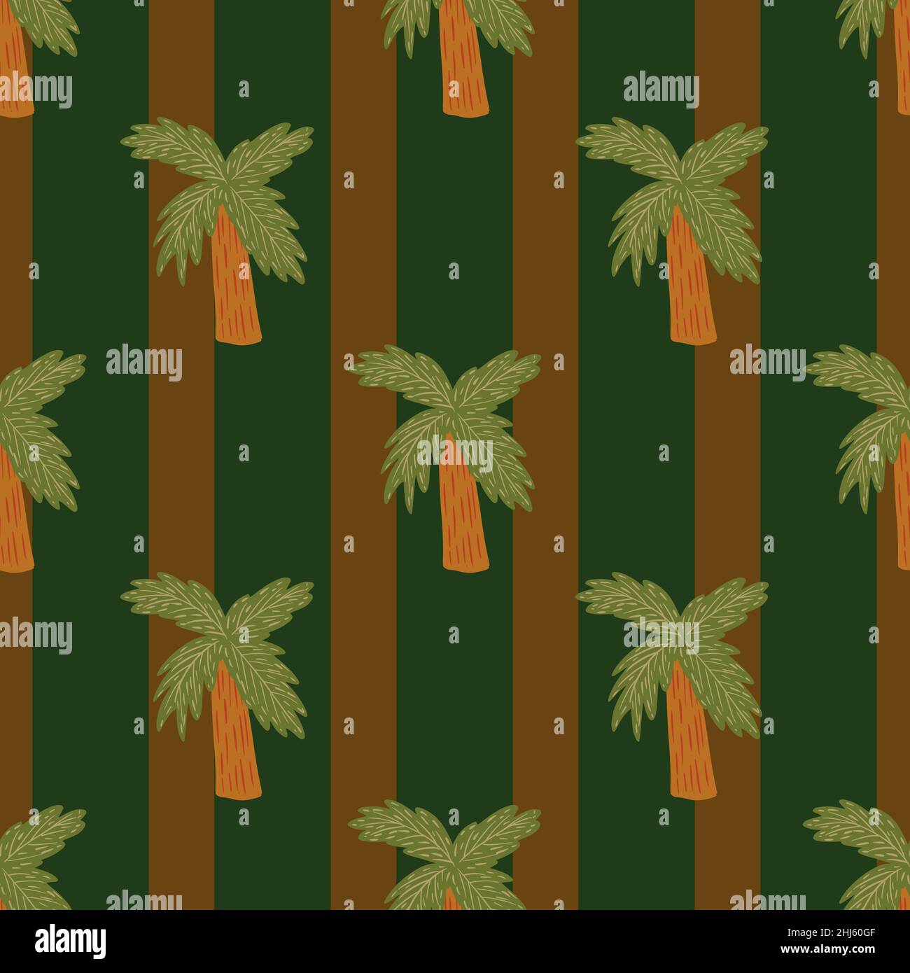 Plantes de plage motif naturel sans couture avec décoration de palmier à feuilles.Browna et arrière-plan rayé de couleur verte.Motif graphique pour l'emballage du papier et Illustration de Vecteur