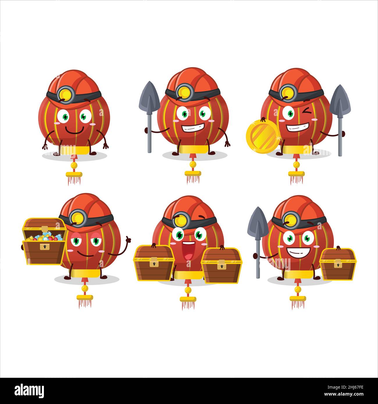 mineurs rouge lampe chinoise adorable personnage de mascotte portant un casque Illustration de Vecteur