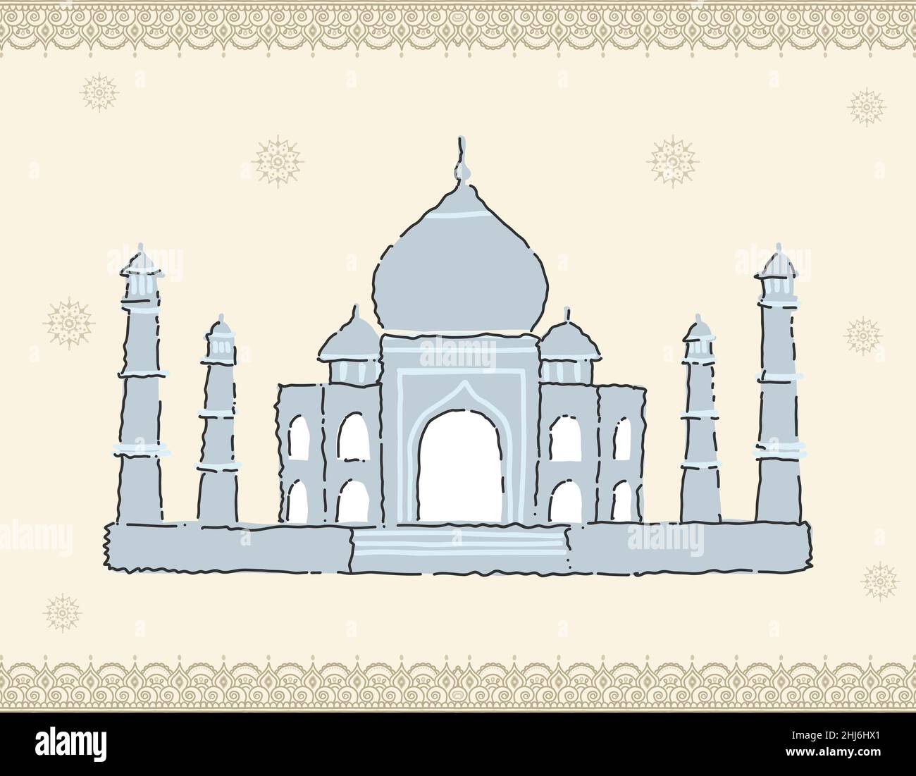 Taj Mahal, Inde.Vue la plus célèbre indienne.Bâtiment architectural.Attractions touristiques célèbres.Mausolée-mosquée traditionnelle à Agra Illustration de Vecteur