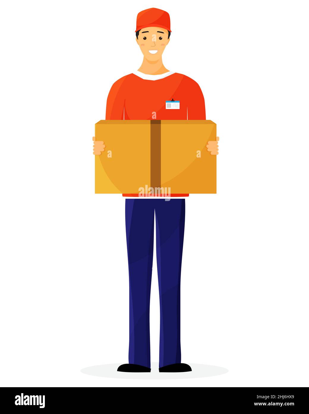 Liveur en uniforme tenant une boîte.Illustration vectorielle. Illustration de Vecteur