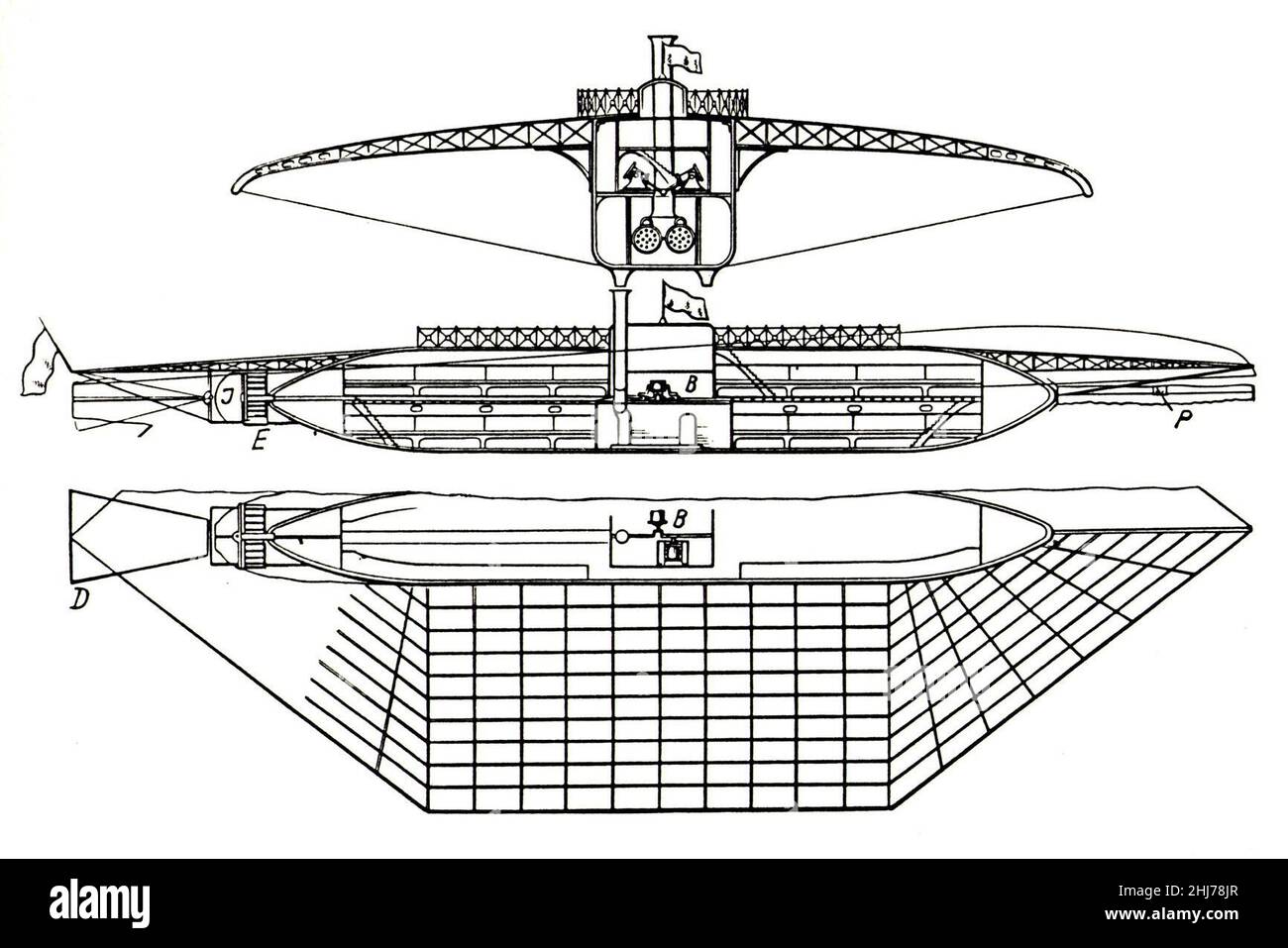 Système d'aéronautique de N Teleshov (projet) 1864. Banque D'Images