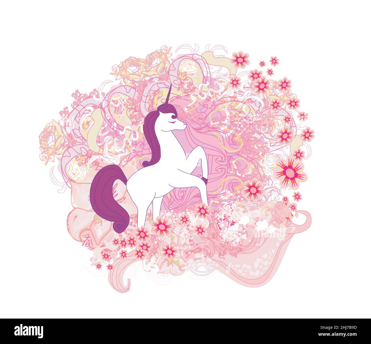 Belle licorne, icône florale ornementale Illustration de Vecteur