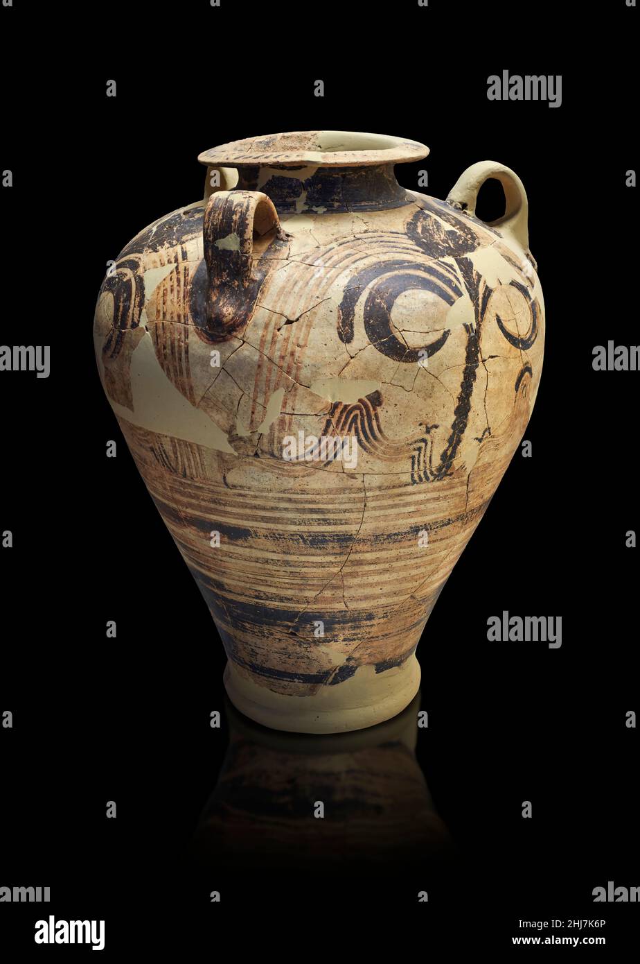 Poterie mycénienne .Bocal de Piriforme avec motif de papyrus floral répété, 1500-1450 av. J.-C., cimetière Mycenaean de Dendra.Musée archéologique de Nafplio..AG Banque D'Images
