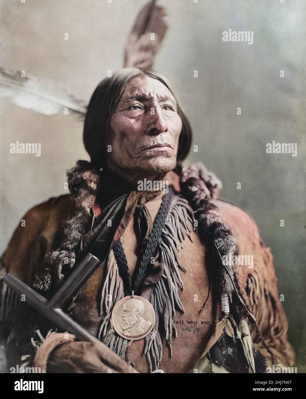 Photos de Wolf Robe (c 1838-1910), le chef de Cheyenne du Sud. Photo colorisée. Banque D'Images