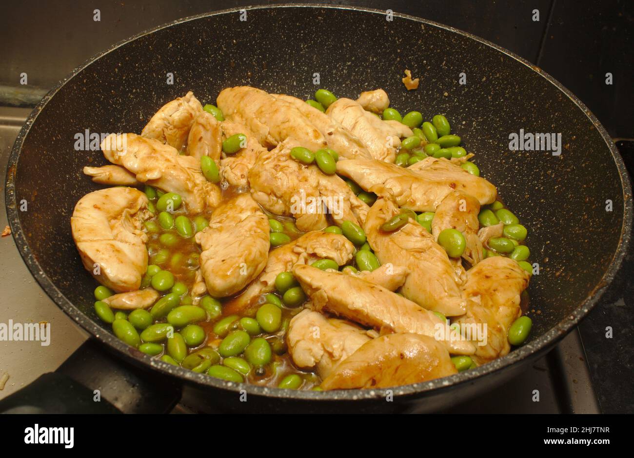 Filets de poulet et édadame Banque D'Images