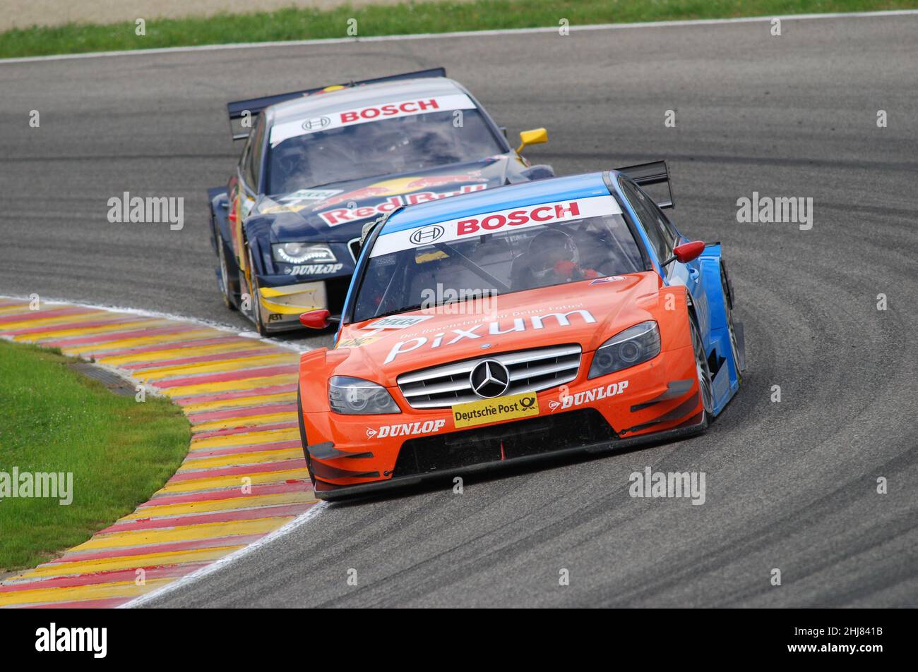 Circuit Mugello, Italie 2 mai 2008: Mathias Lauda en action avec AMG Mercedes C-Klasse 2008 de Team PIXUM pendant la course de DTM au circuit Mugello. Banque D'Images