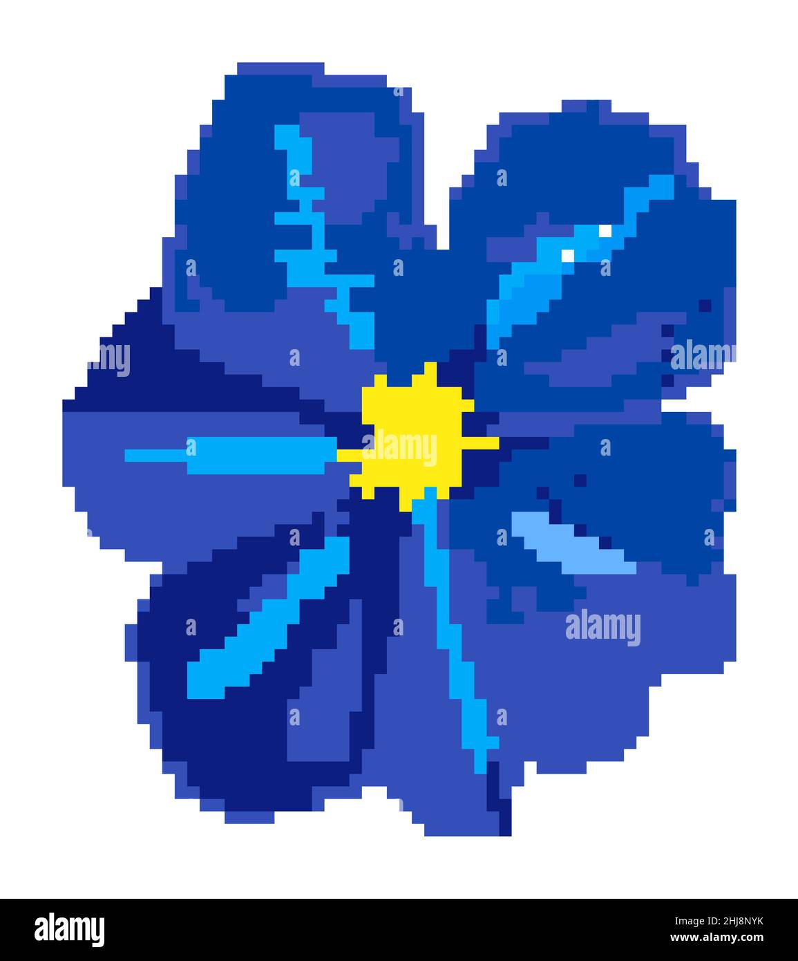 Pixel art : une fleur violette vue d'en haut. Banque D'Images