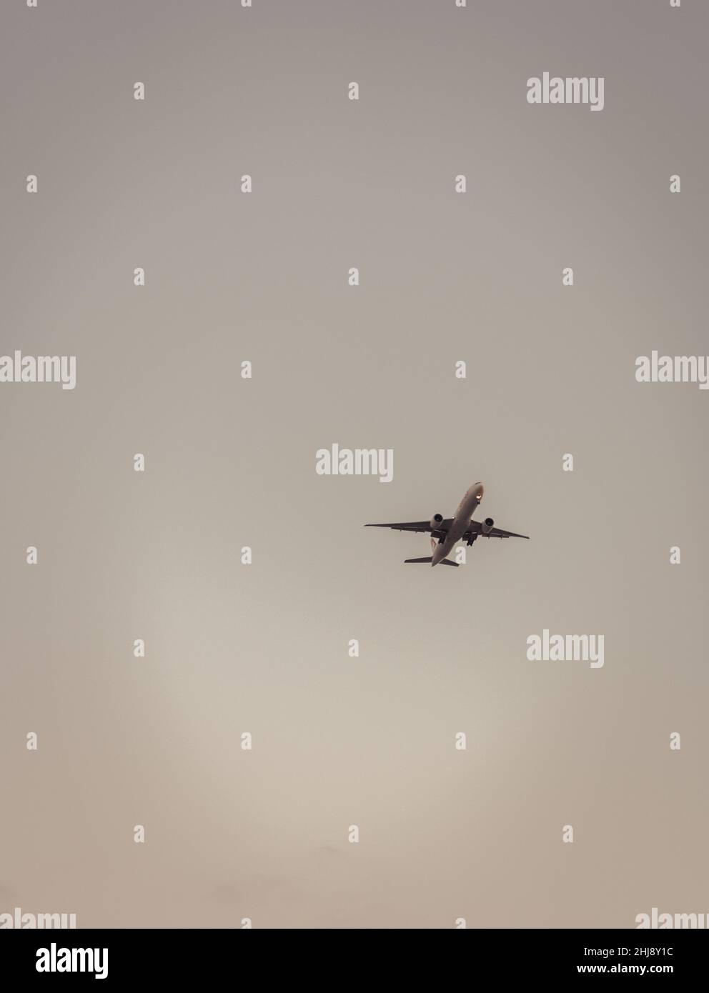 Photo verticale d'un avion volant dans un ciel gris Banque D'Images