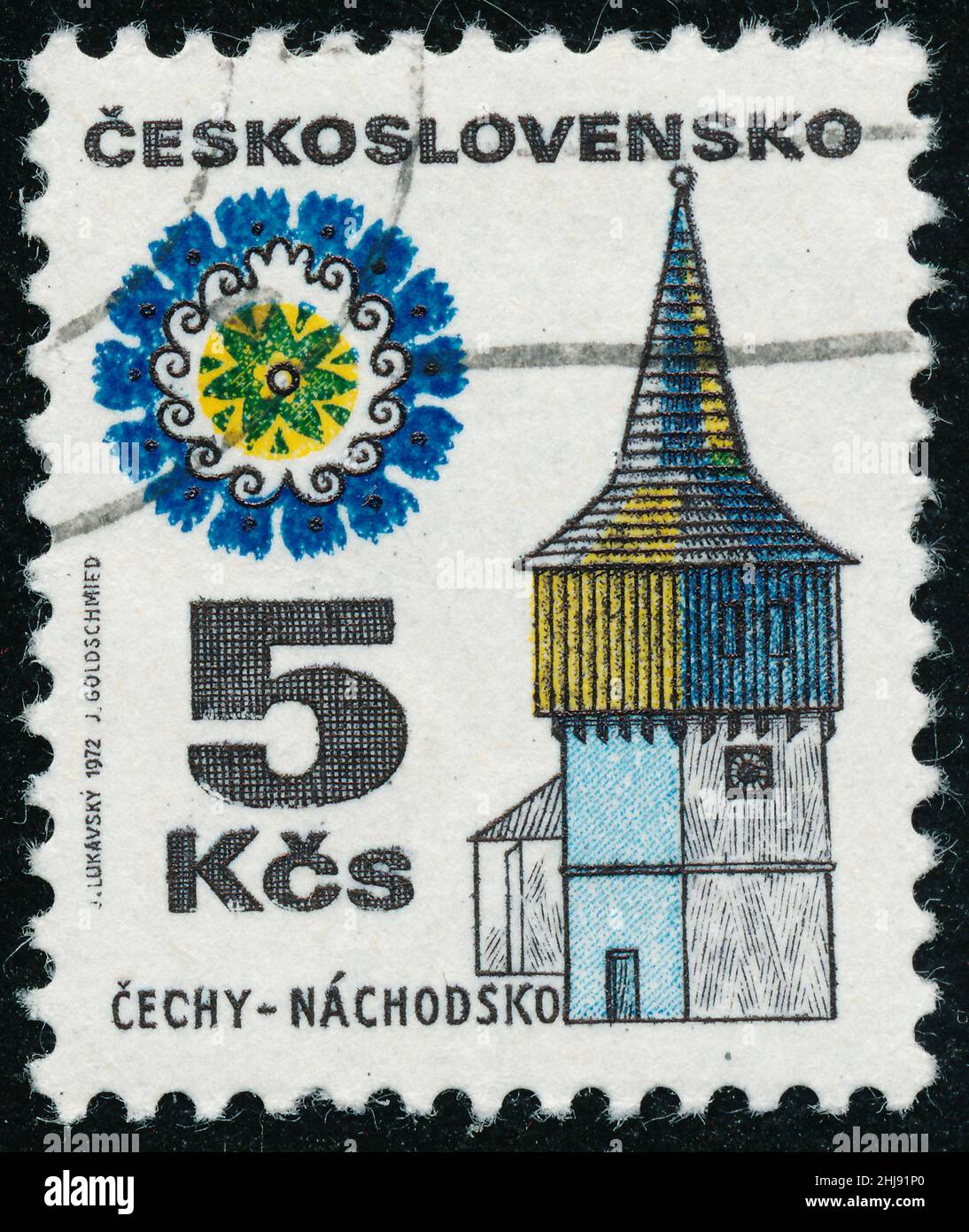 POLTAVA, UKRAINE - 27 janvier 2022.Timbre d'époque imprimé en Tchécoslovaquie vers 1972 montre les bâtiments régionaux Banque D'Images