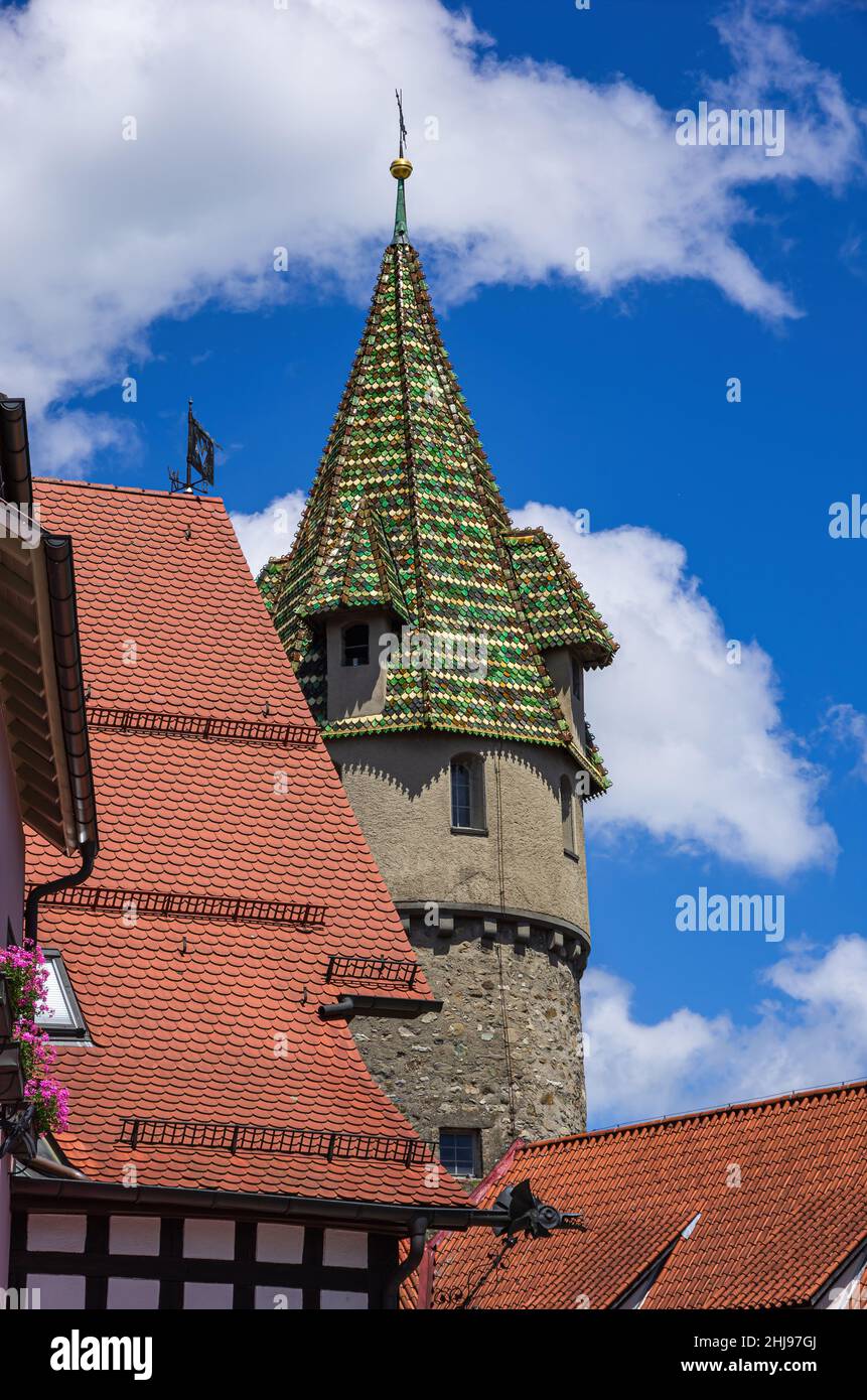 La Tour verte (Grüner Turm) de Ravensburg, Bade-Wurtemberg, Allemagne, construite au 15th siècle. Banque D'Images