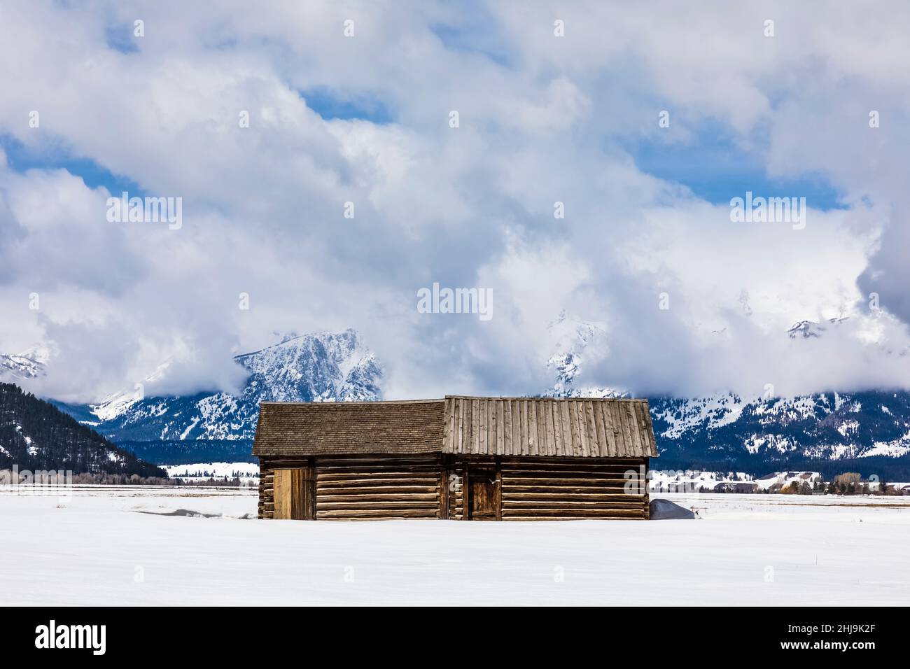 Bunkhouse à John Molton Homestead, qui fait partie de la colonie historique de Mormon Row dans le parc national de Grand Teton, Wyoming, États-Unis Banque D'Images